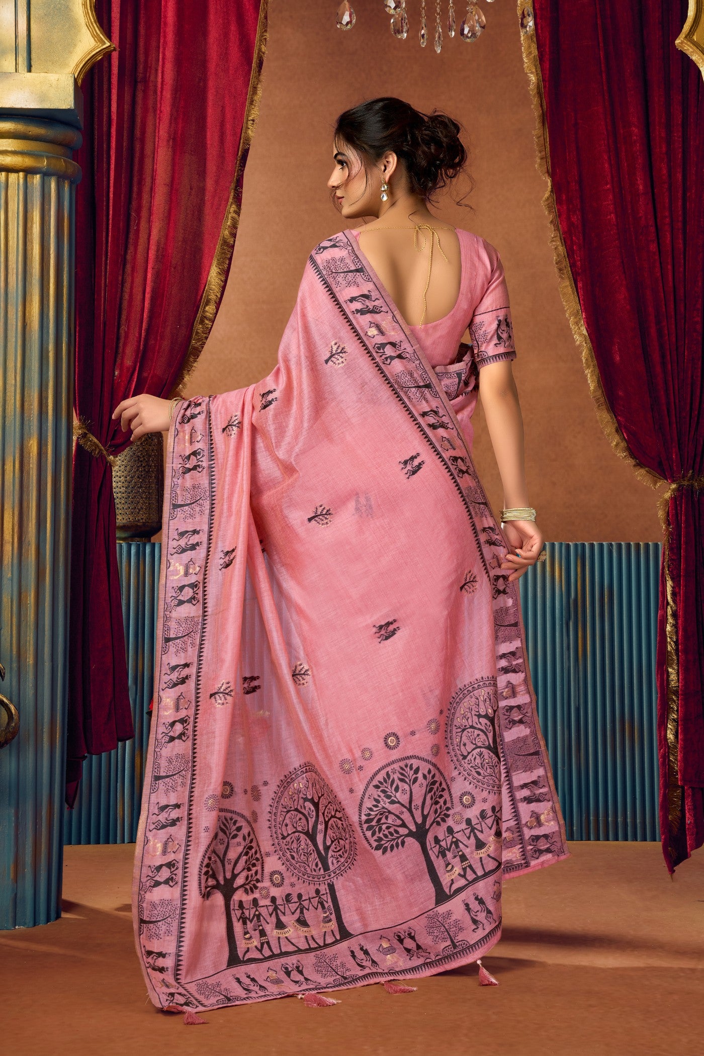 Buy MySilkLove Heather Pink Woven Modal Cotton Saree Online