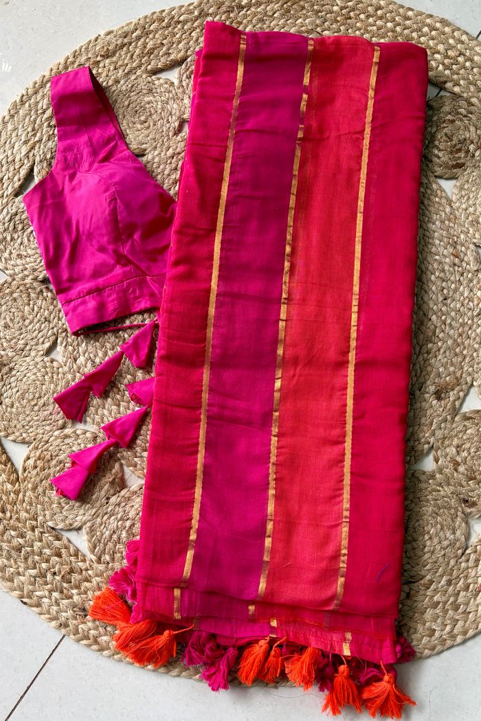 Buy MySilkLove Vermilion Red Mul Mul Cotton Saree Without Blouse Online