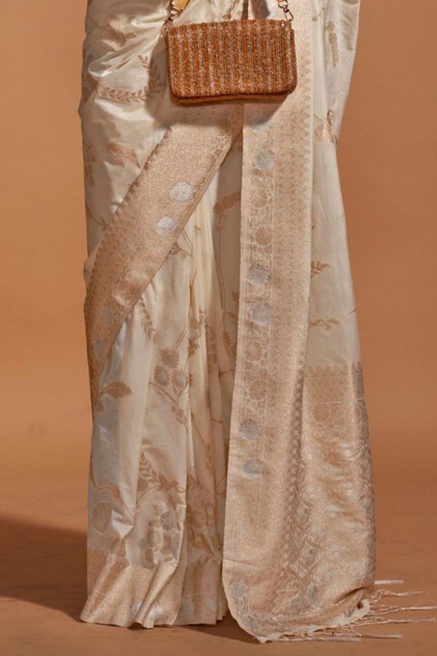Buy MySilkLove Stack Cream Georgette Handloom Saree Online