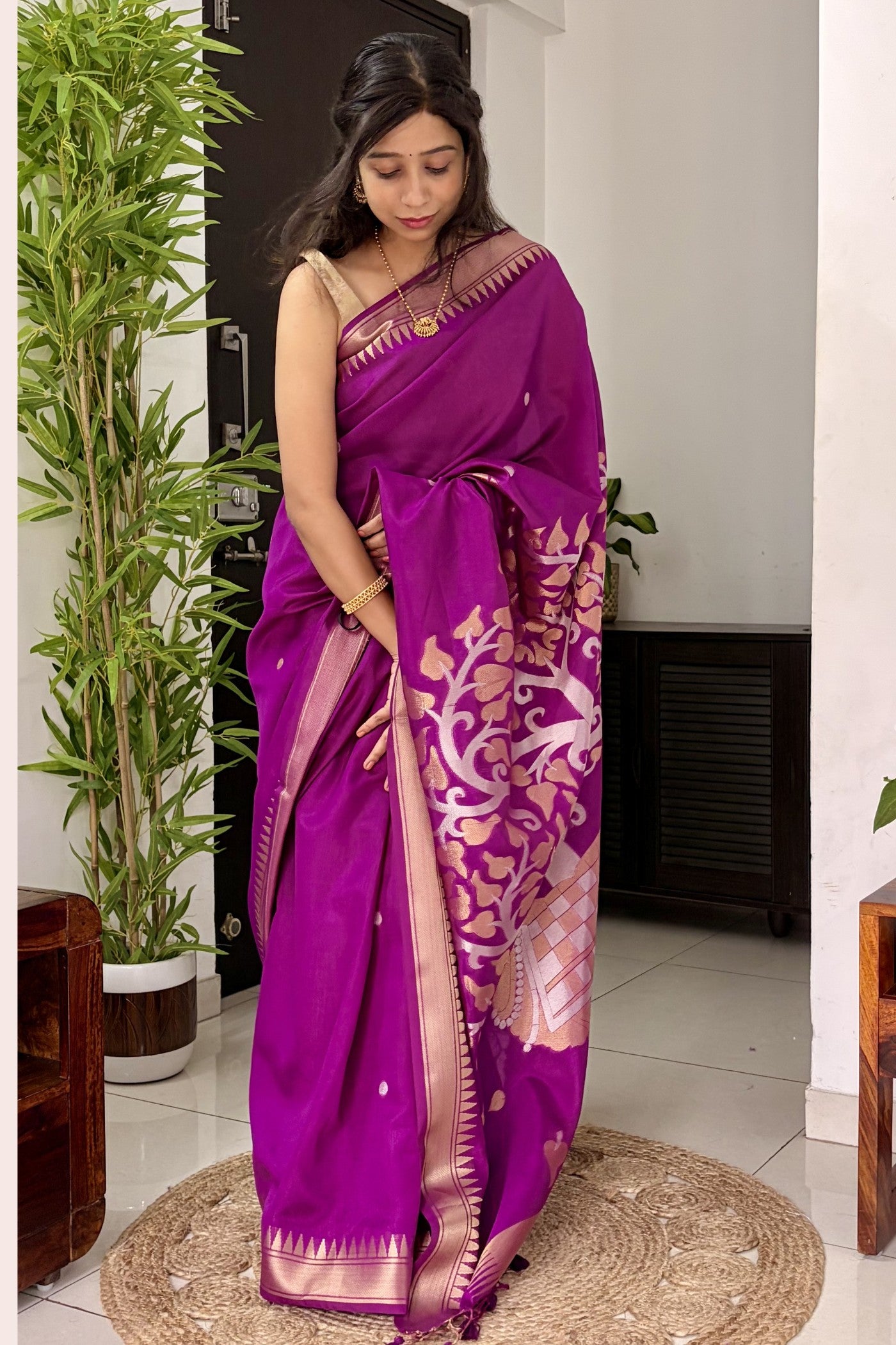 Buy MySilkLove Mulberry Purple Handloom Satin Linen Silk Saree Online