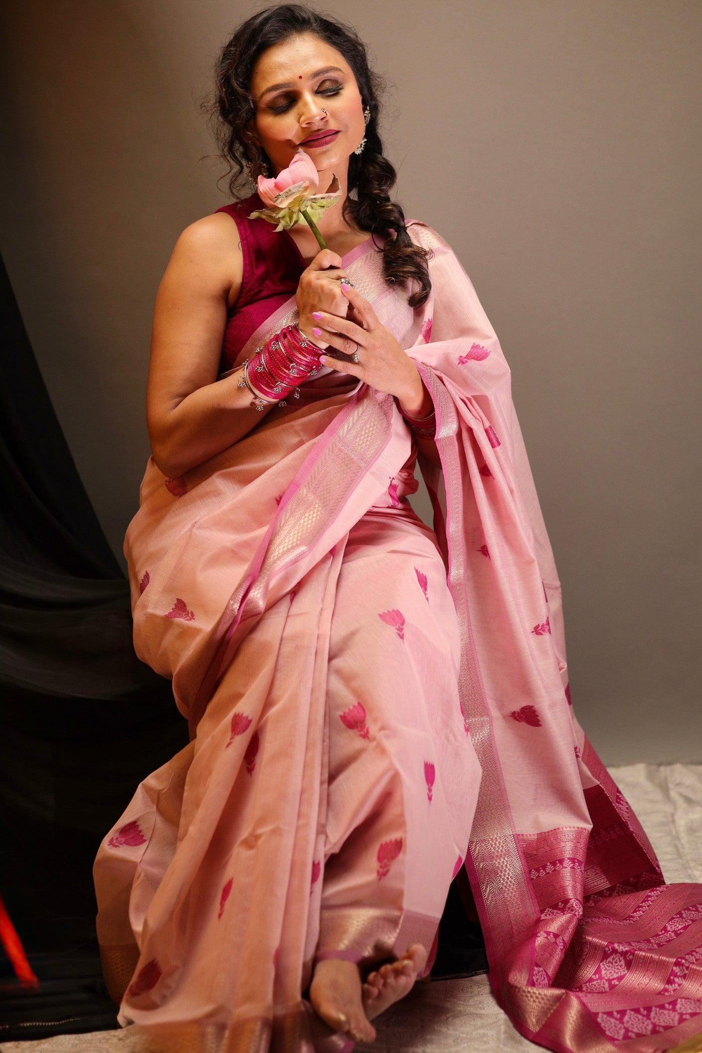 Buy MySilkLove Amaranth Pink Woven Modal Cotton Saree Online