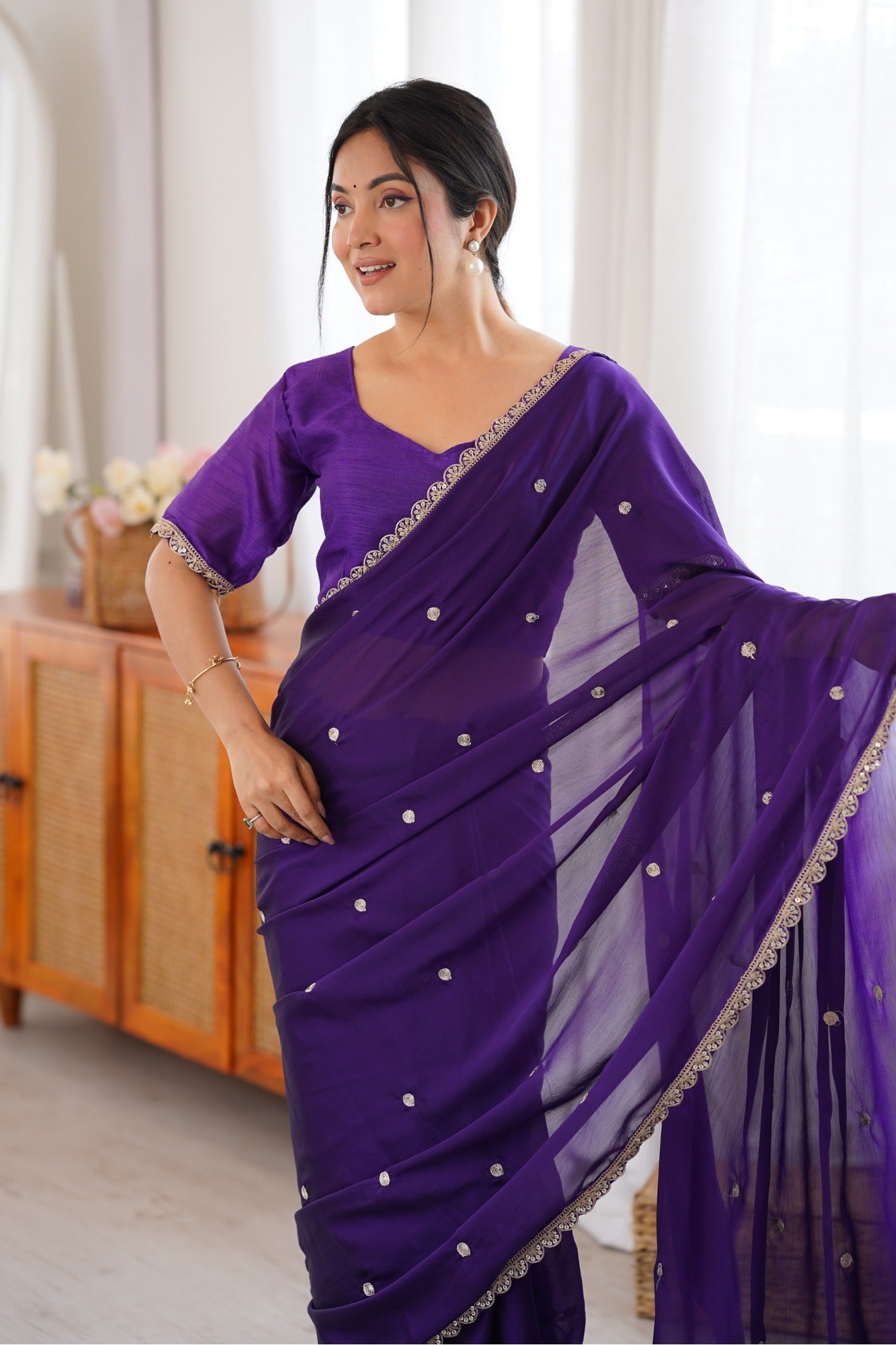 Buy MySilkLove Boston Purple Georgette Partywear Saree Online