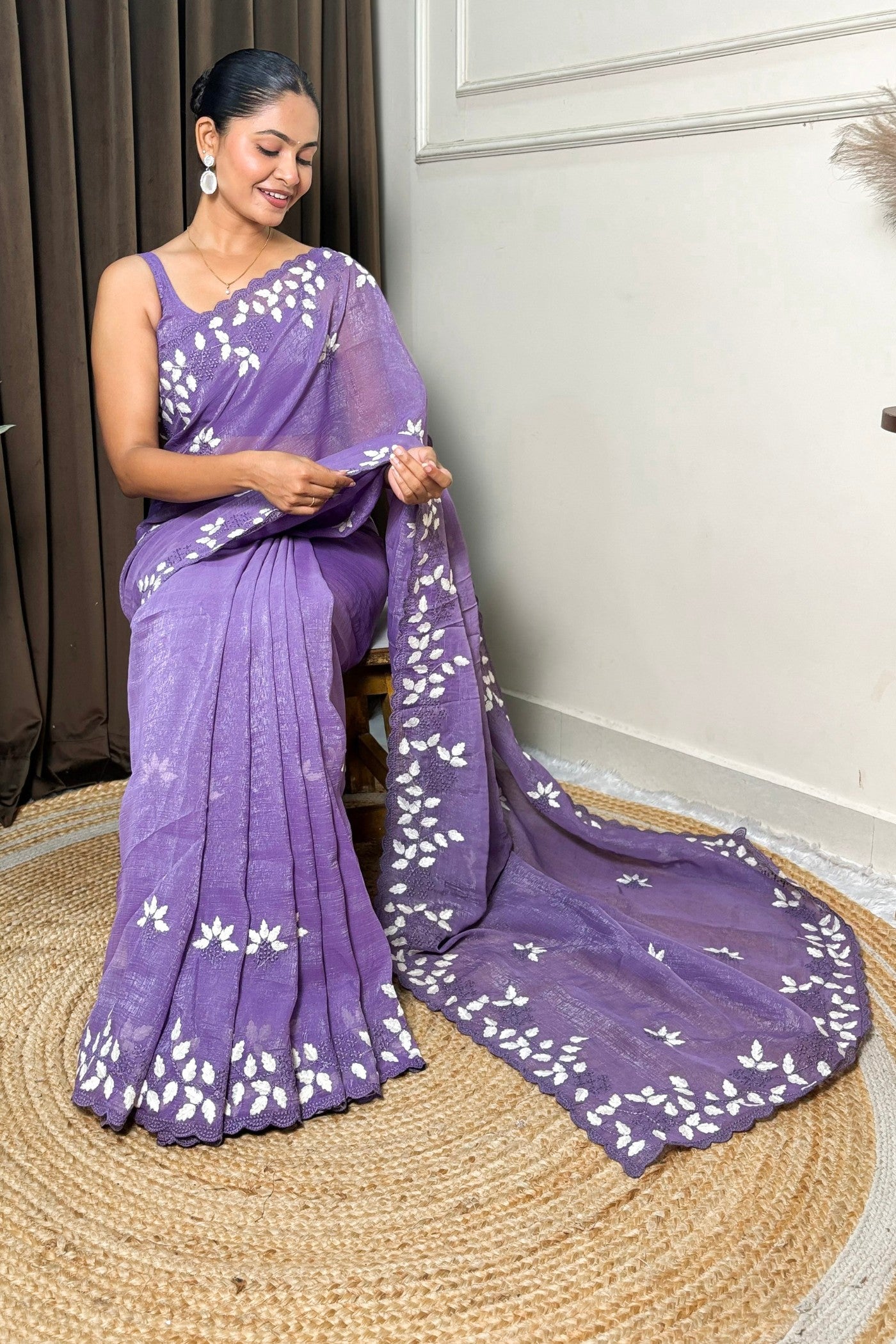 Buy MySilkLove Falcon Purple Embroidery Partywear Saree Online