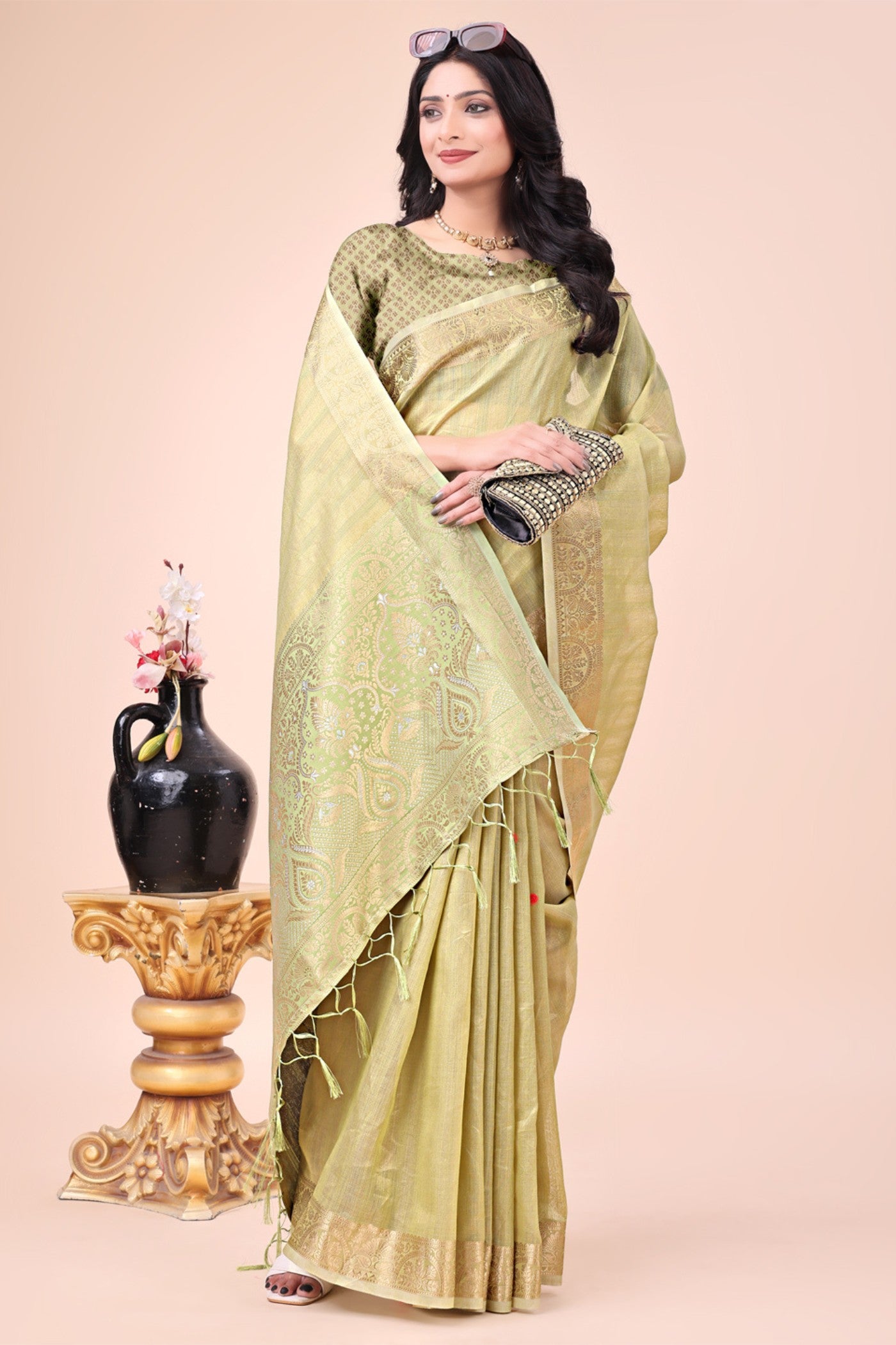 Buy MySilkLove Salt Cream Woven Organza Saree Online
