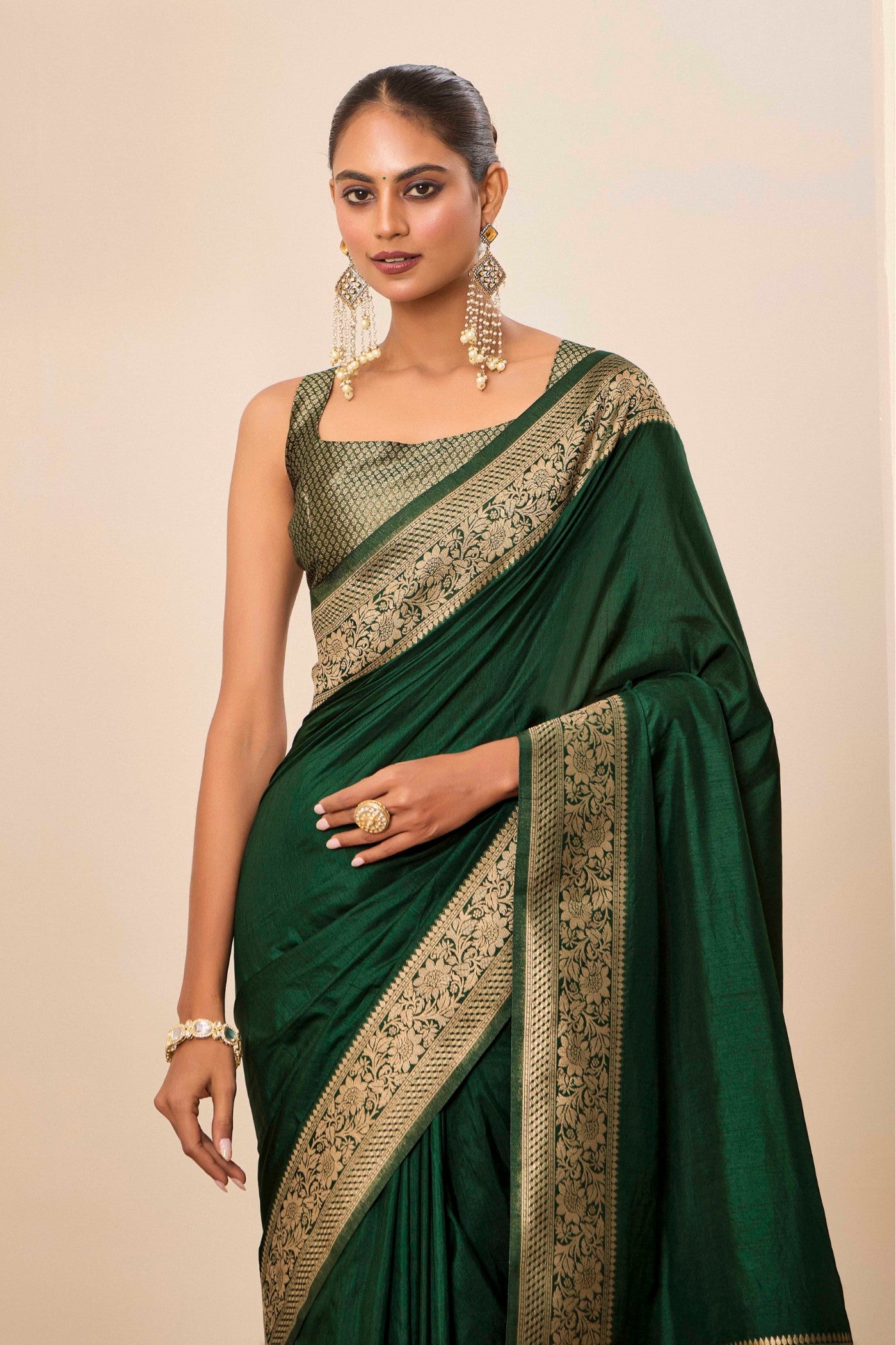 Buy MySilkLove Jungle Green Woven Dola Silk Saree Online