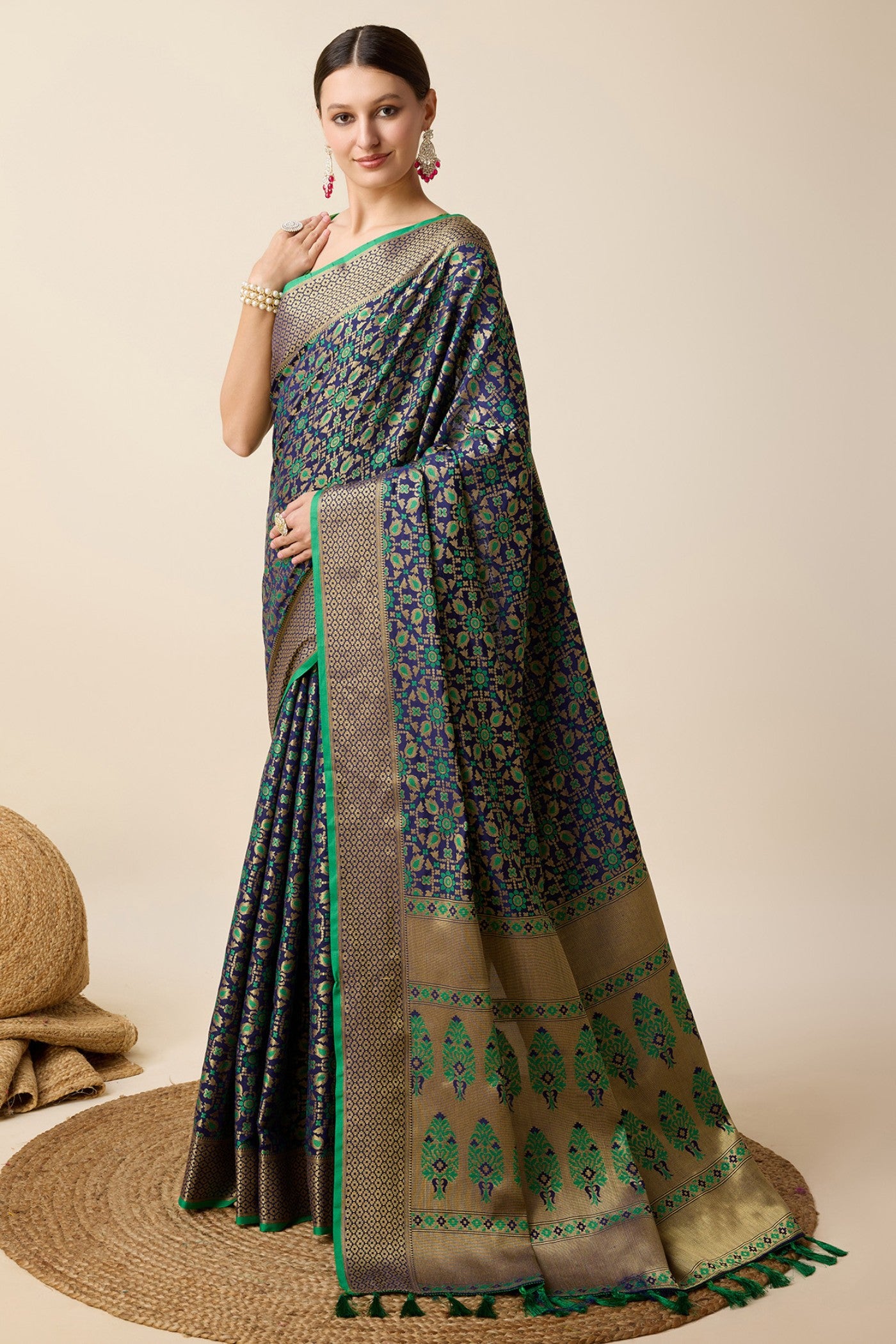 Buy MySilkLove Forest Green and Blue Zari Woven Banarasi Saree Online