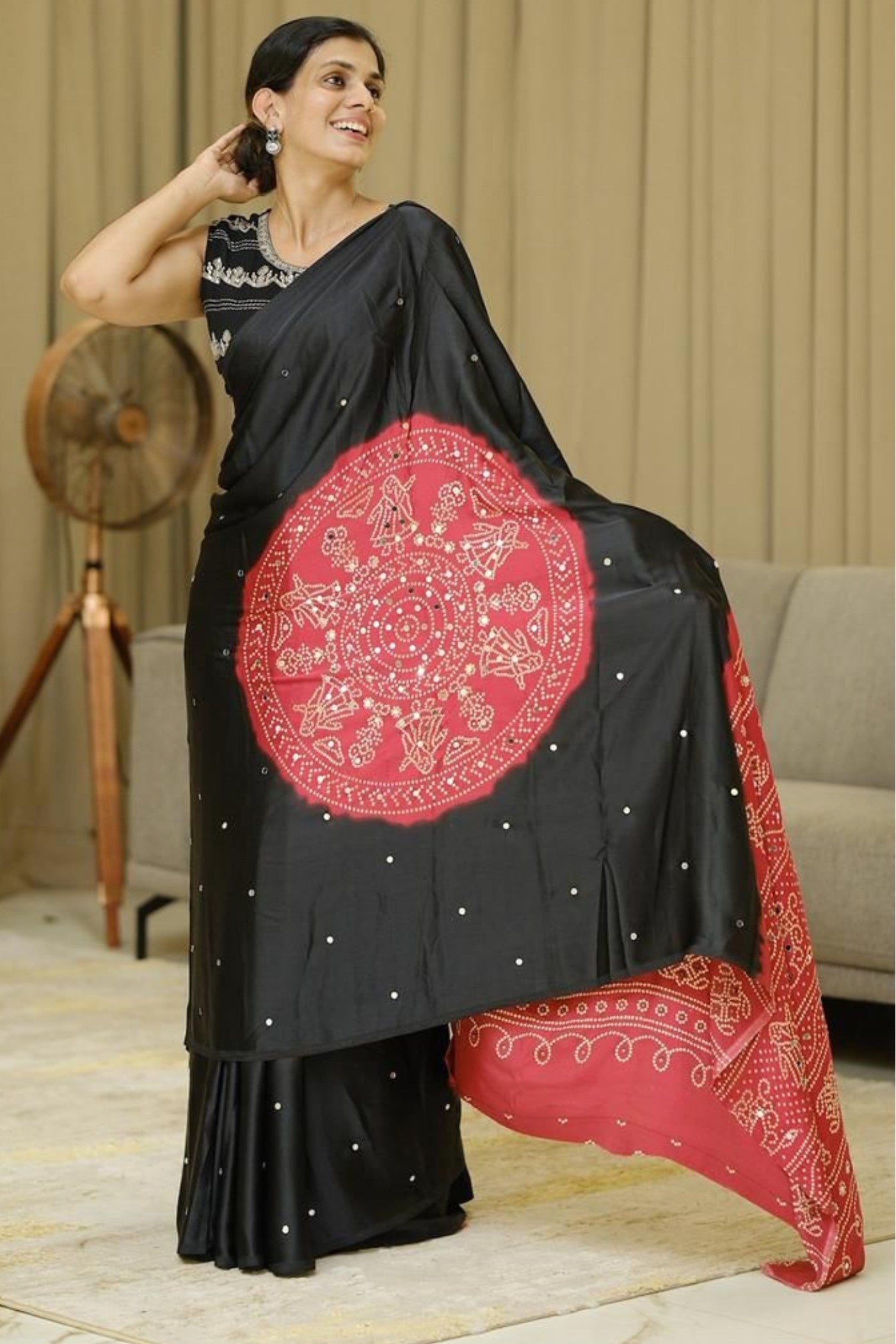 MySilkLove Dark Majesty Black and Red Gaji Bandej Soft Silk Saree