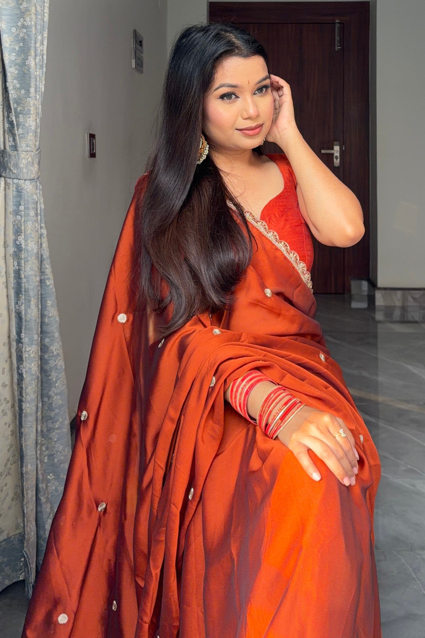 MySilkLove Papaya Orange Georgette Partywear Saree