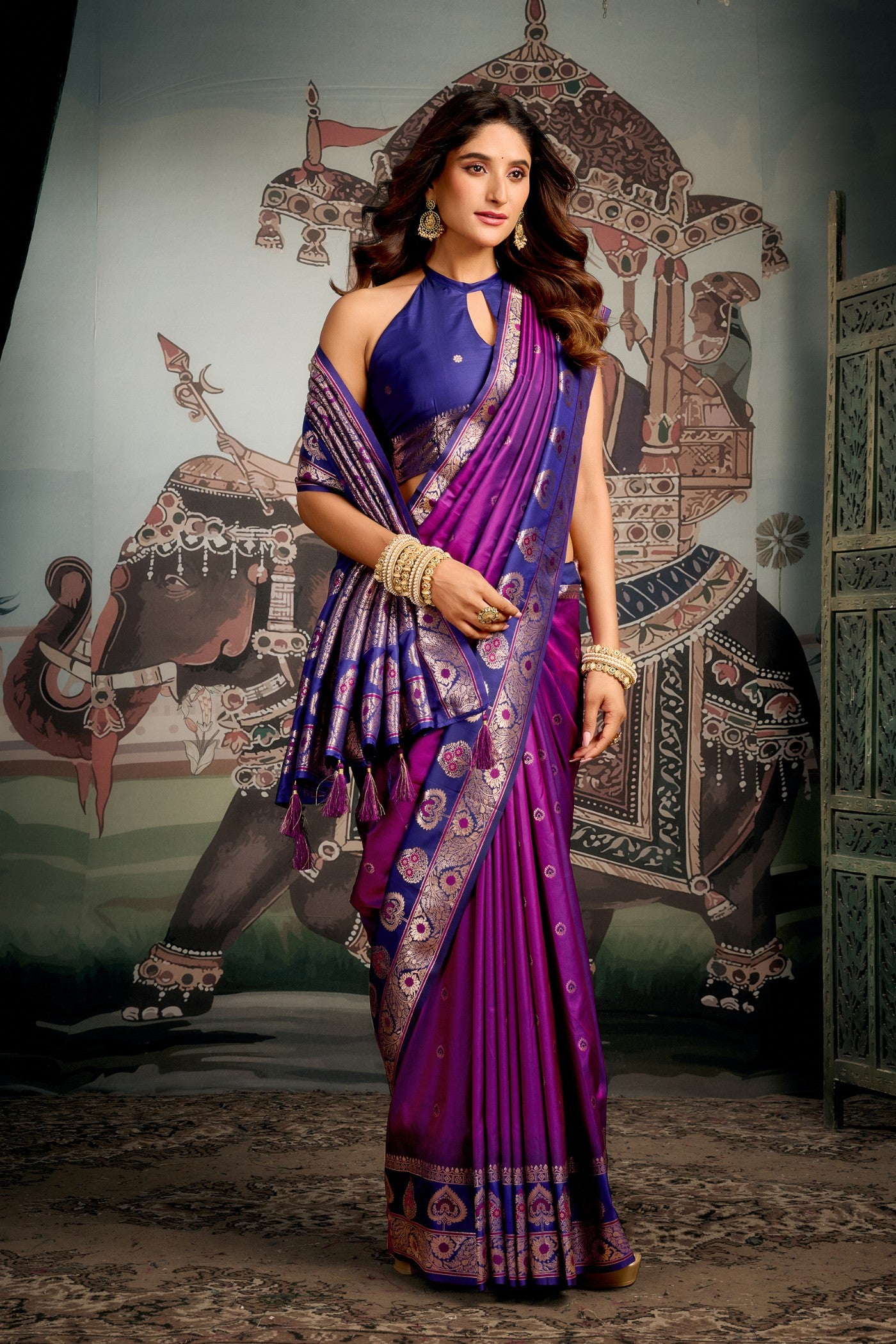Buy MySilkLove Japanese Purple Banarasi Soft Silk Saree Online