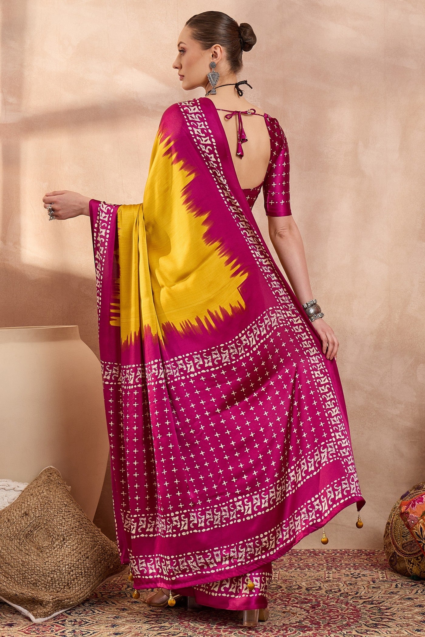 Buy MySilkLove Chartreuse Yellow Printed Satin Crepe Silk Saree Online
