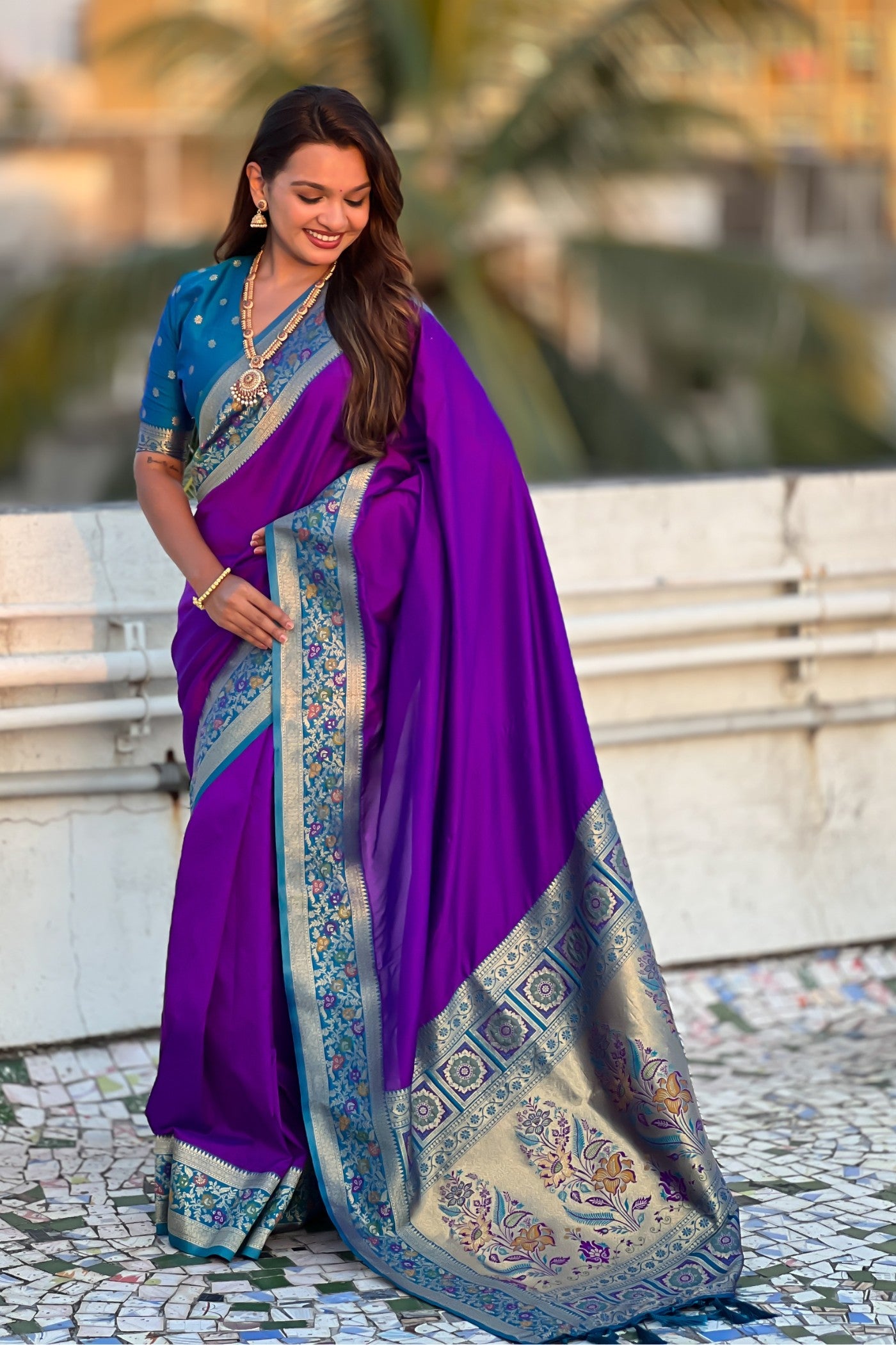 Buy MySilkLove Indigo Purple Zari Woven Paithani Saree Online