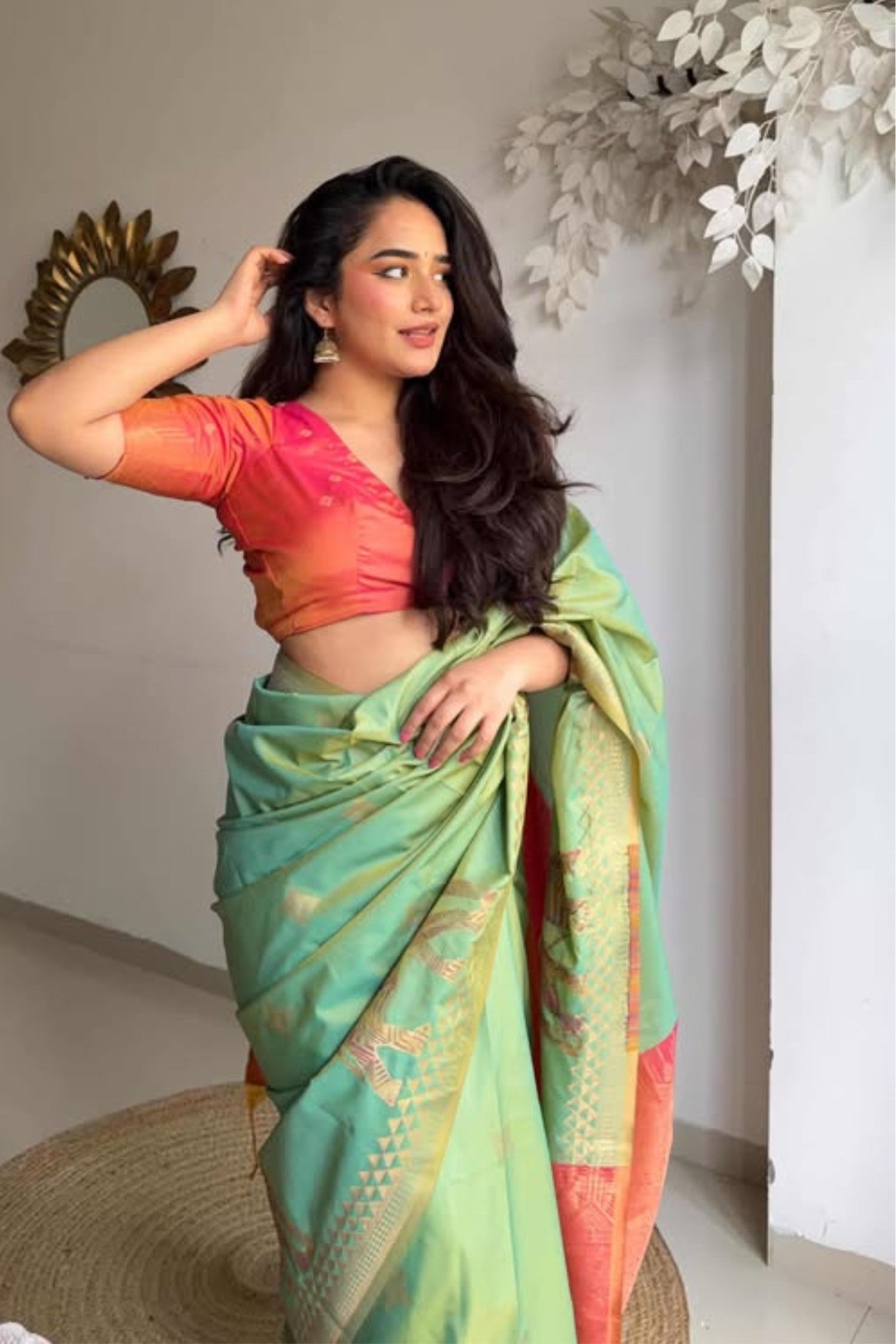 MySilkLove Parrot Green Banarasi Handloom Saree