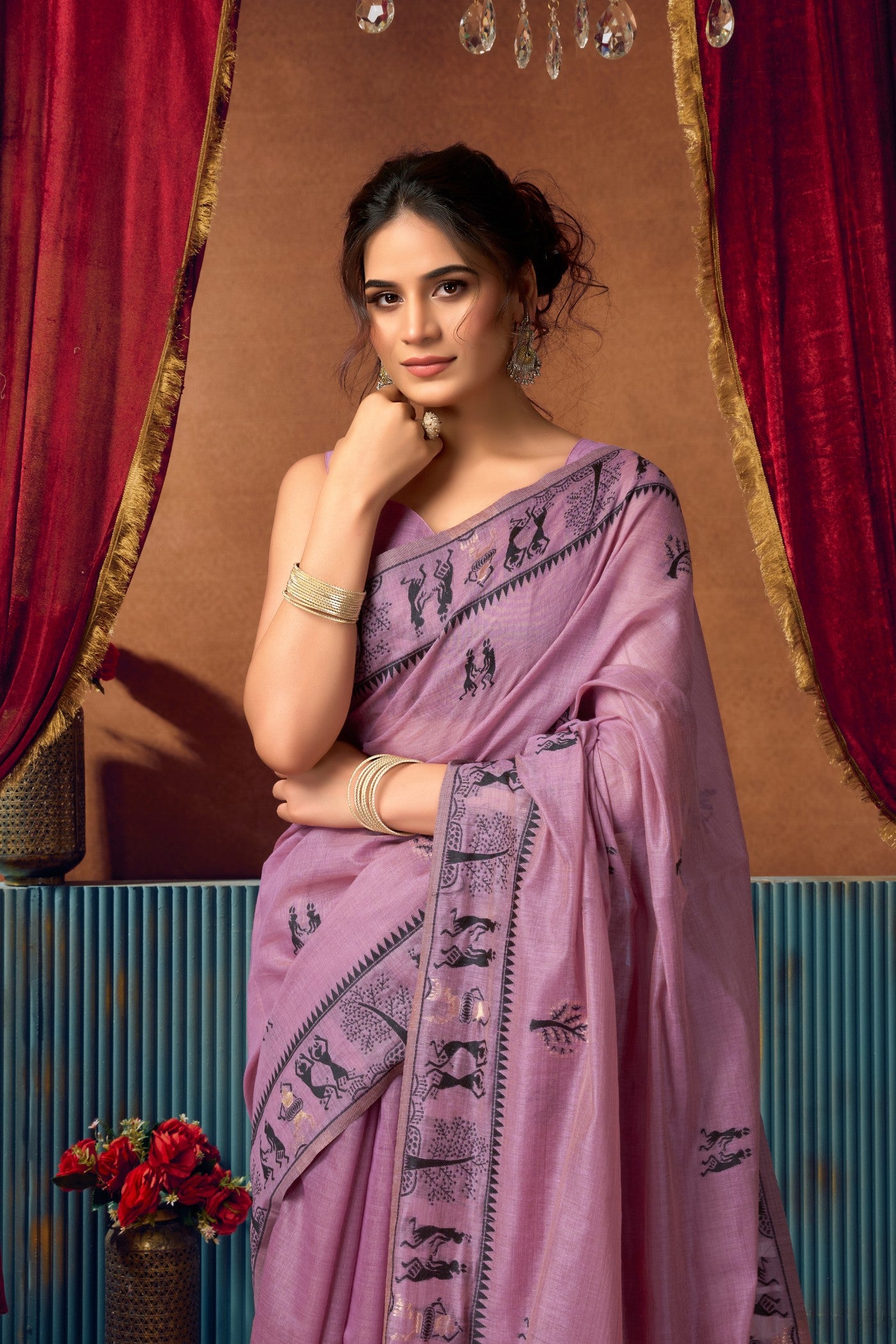 Buy MySilkLove Mauve Purple Woven Modal Cotton Saree Online