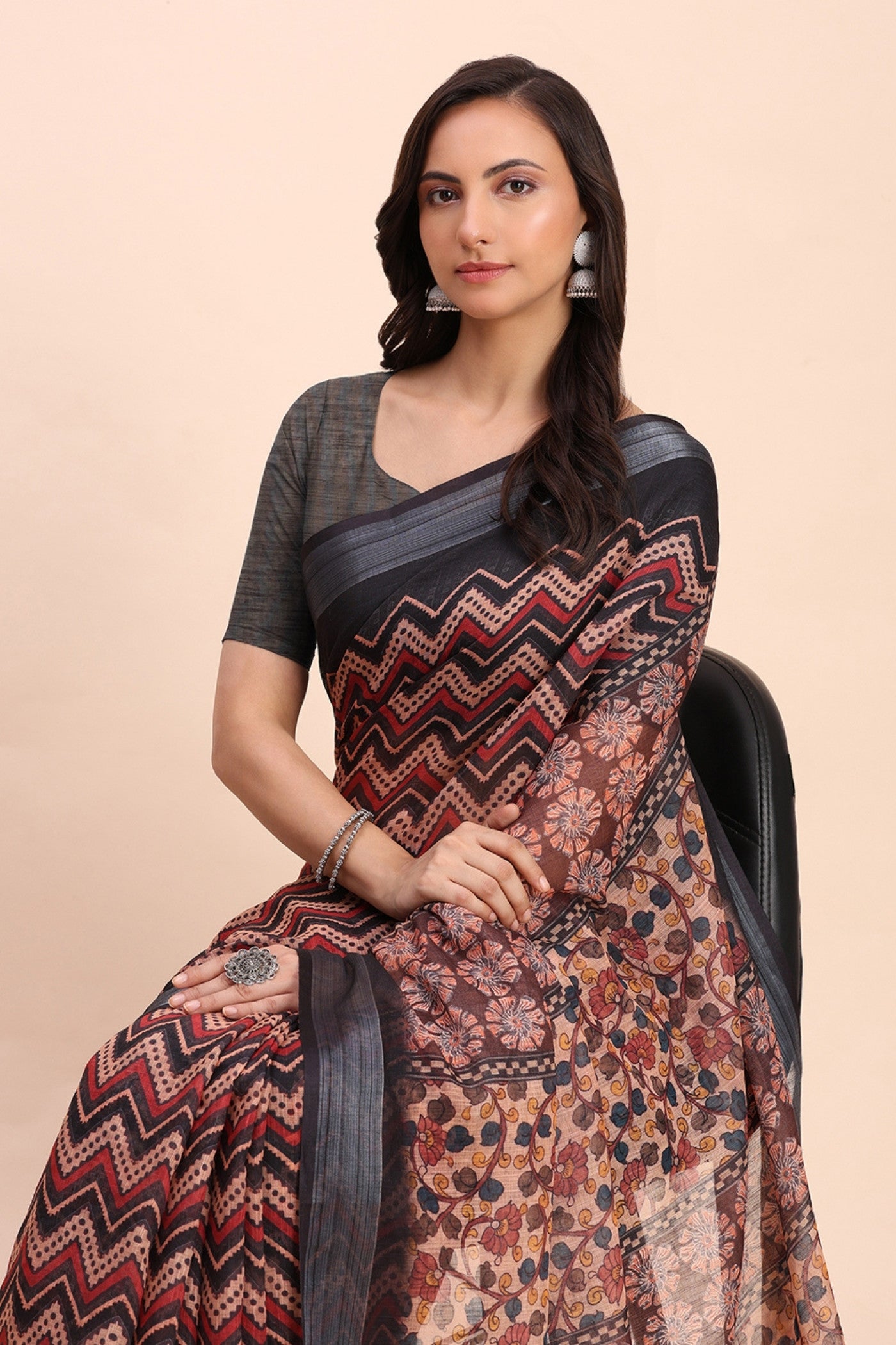 Buy MySilkLove Syrup Brown Woven Linen Cotton Saree Online