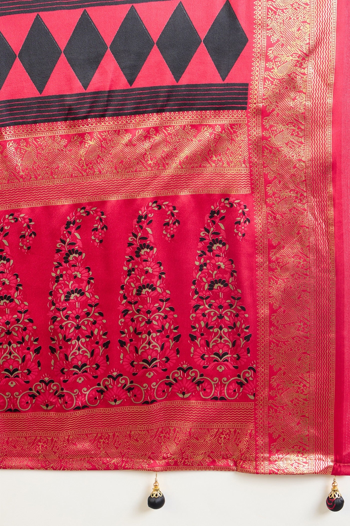 Buy MySilkLove Inked Black and Red Printed Satin Crepe Silk Saree Online