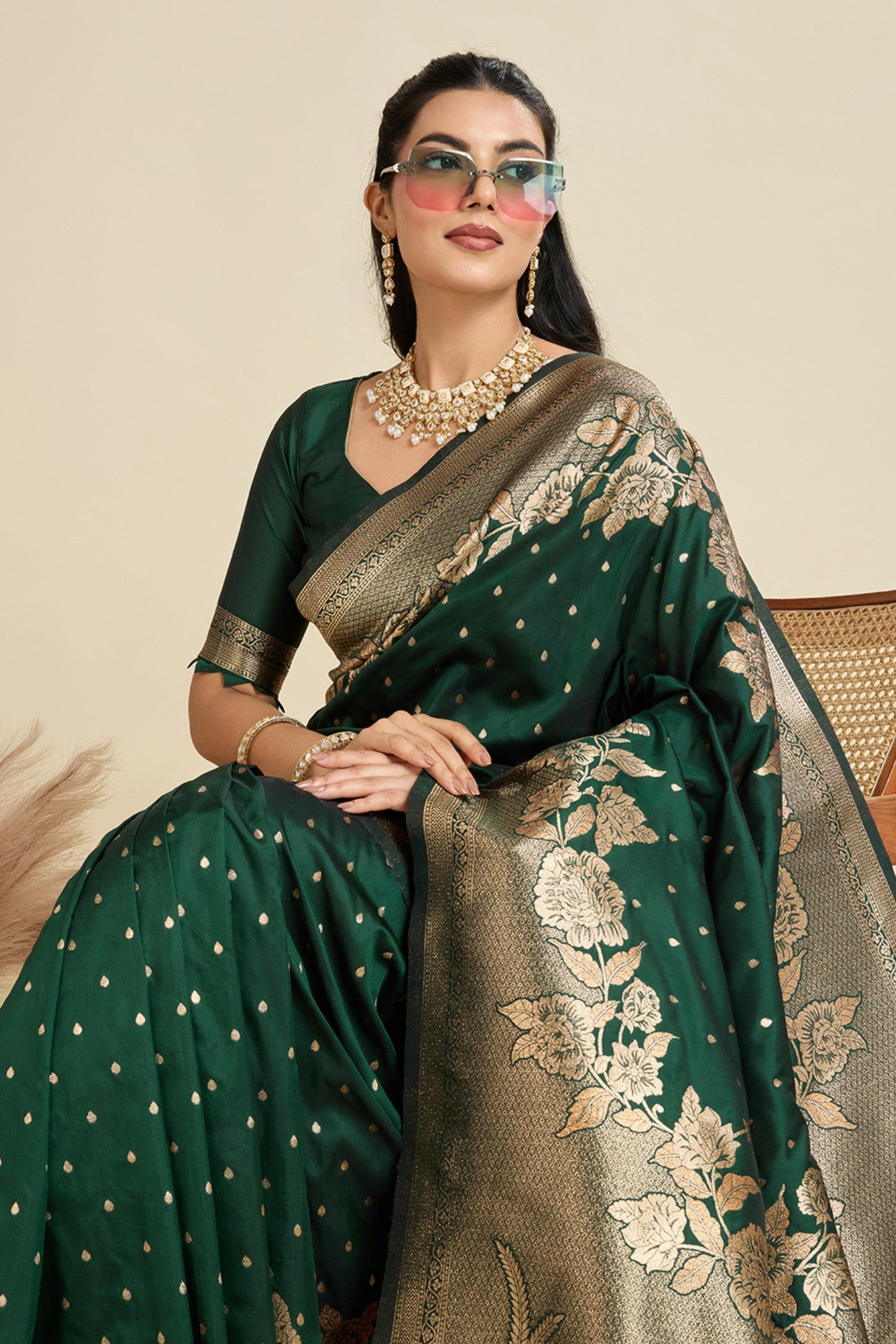 Buy MySilkLove Limerick Green Zari Woven Soft Kanjivaram Saree Online