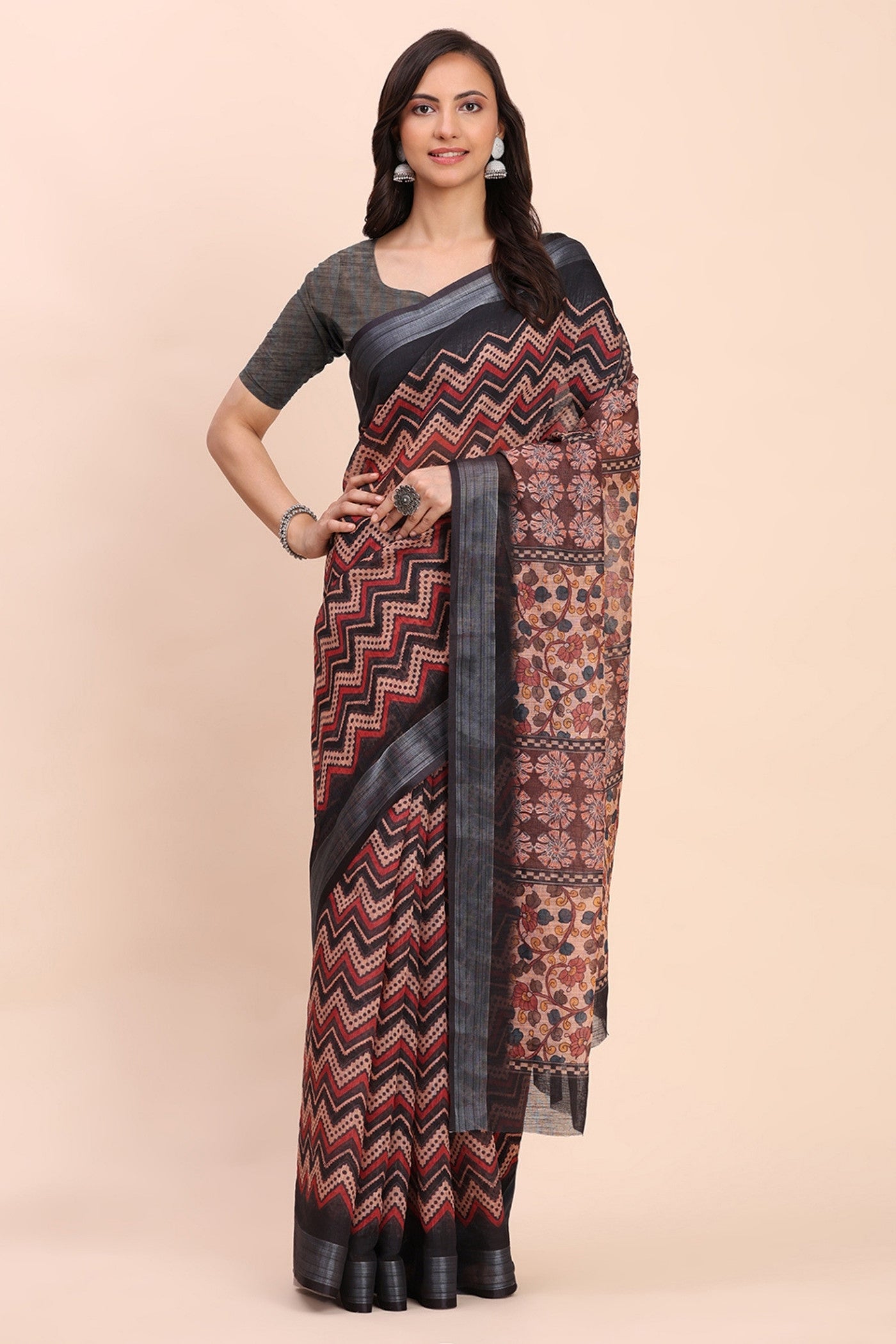Buy MySilkLove Syrup Brown Woven Linen Cotton Saree Online