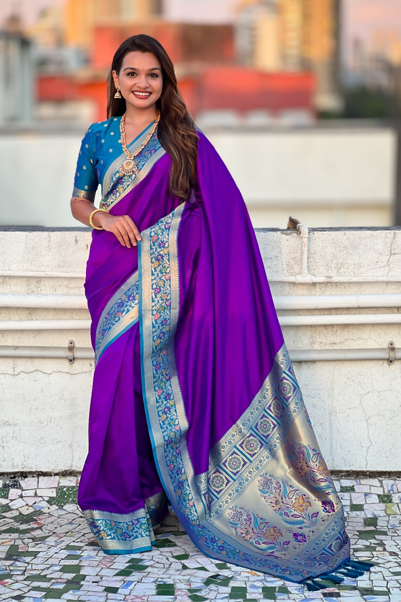 Buy MySilkLove Indigo Purple Zari Woven Paithani Saree Online