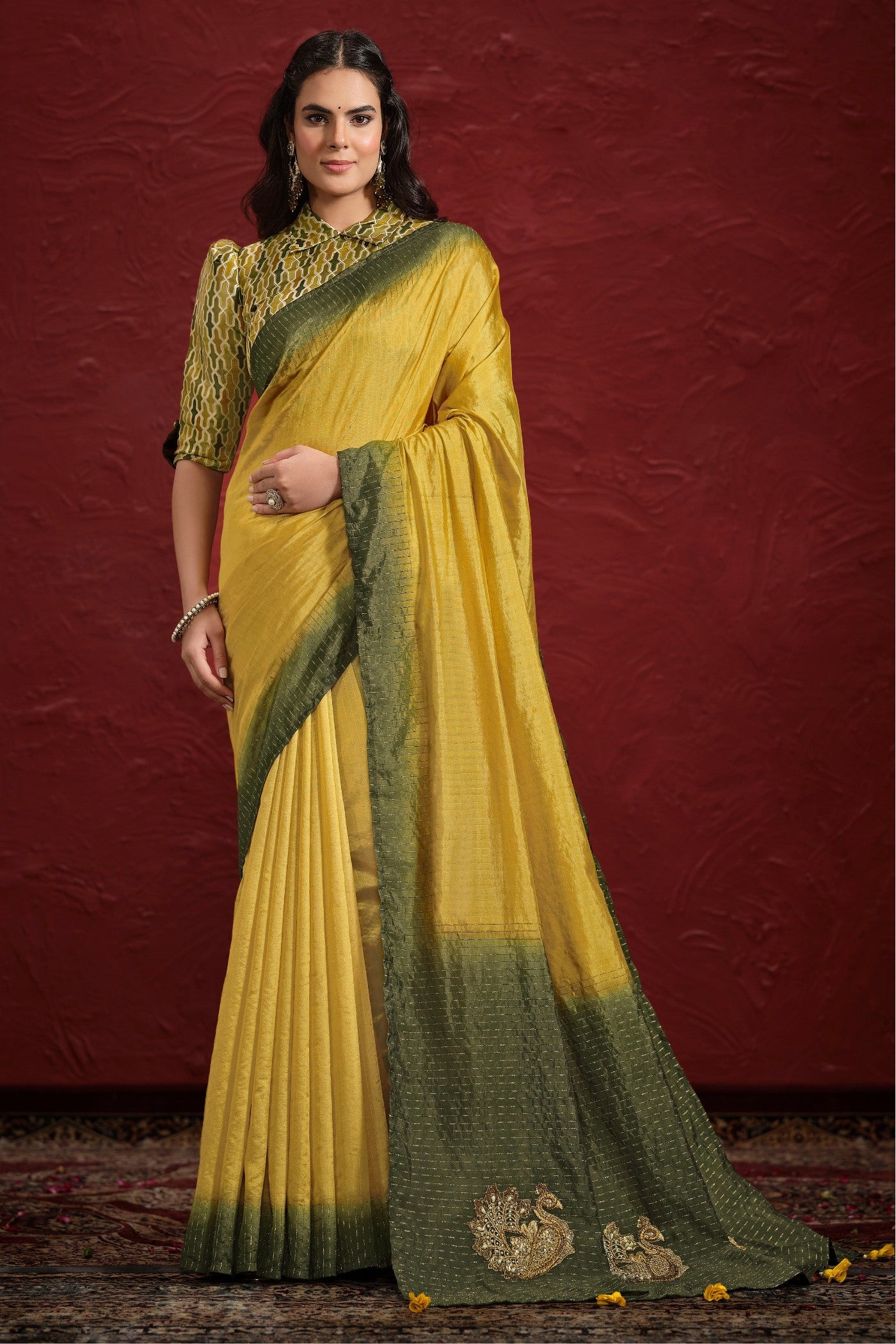 Buy MySilkLove Amber Yellow Dolla Silk Saree with Stitched Blouse Online