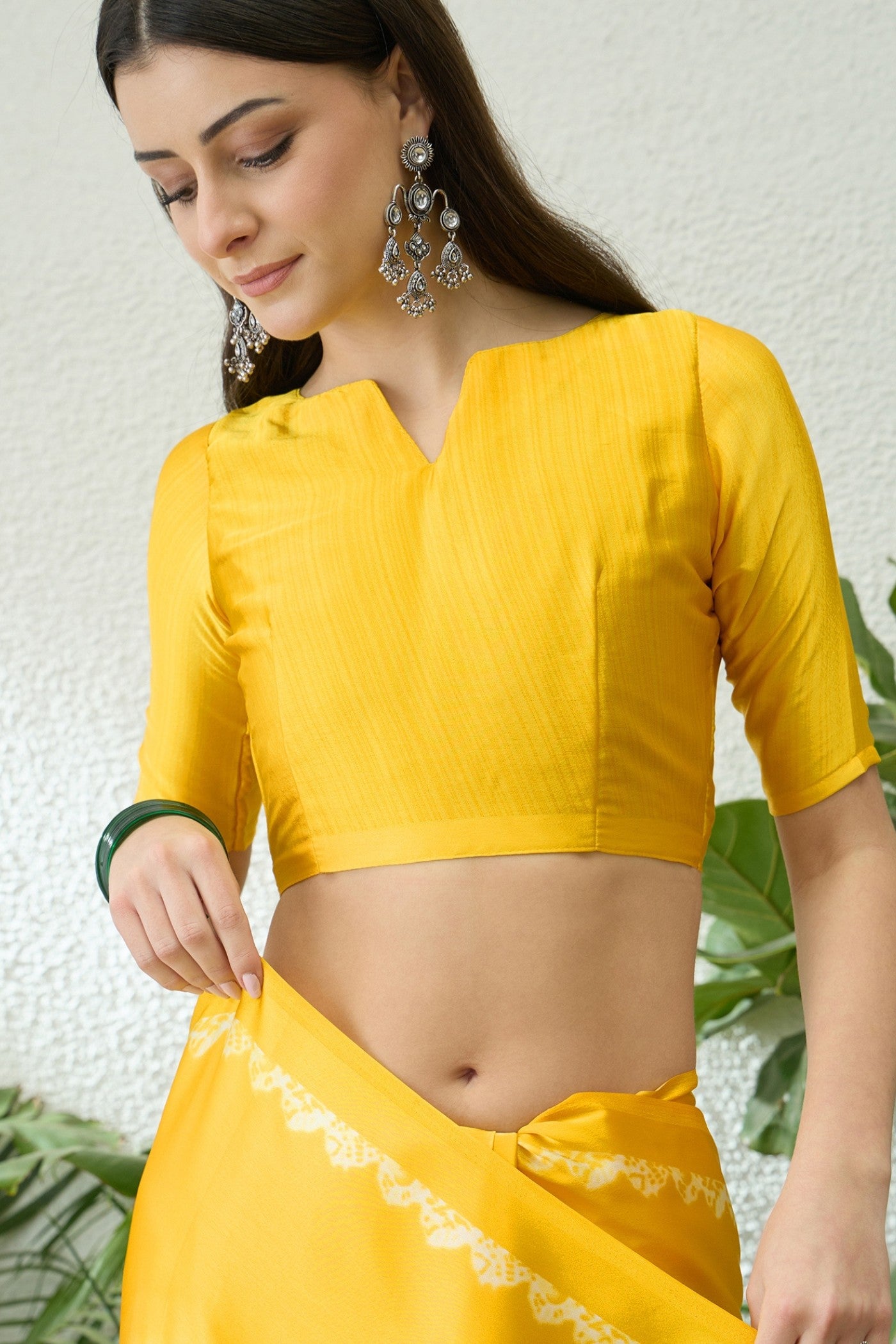 Buy MySilkLove Cyber Yellow Printed Satin Crepe Silk Saree Online