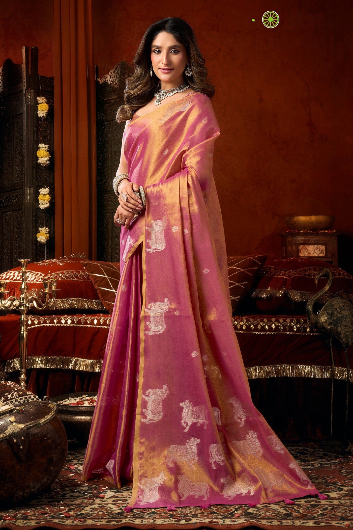 Buy MySilkLove Brick Pink Handloom Tissue Saree Online