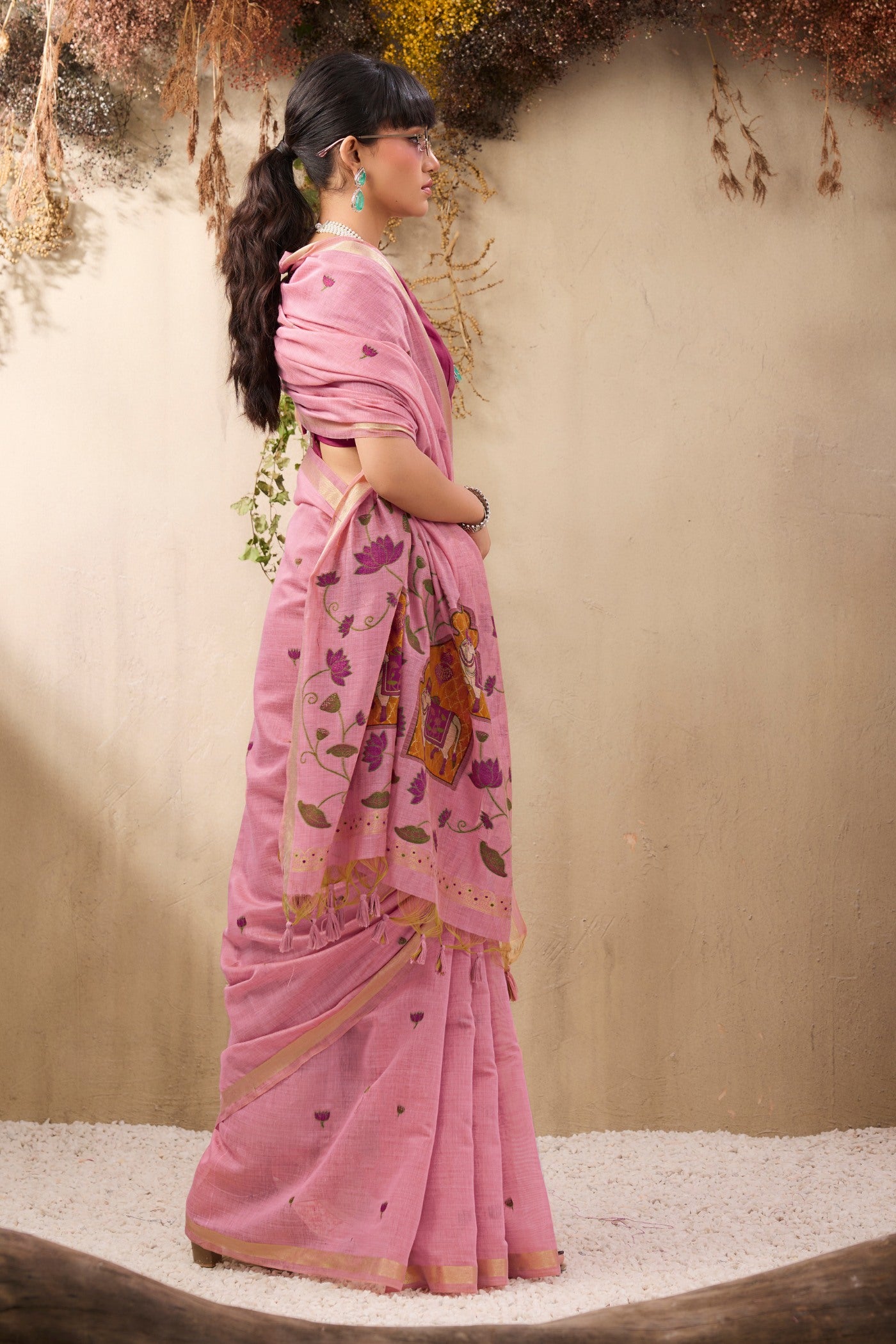 Buy MySilkLove Rose Pink Handloom Cotton Saree Online