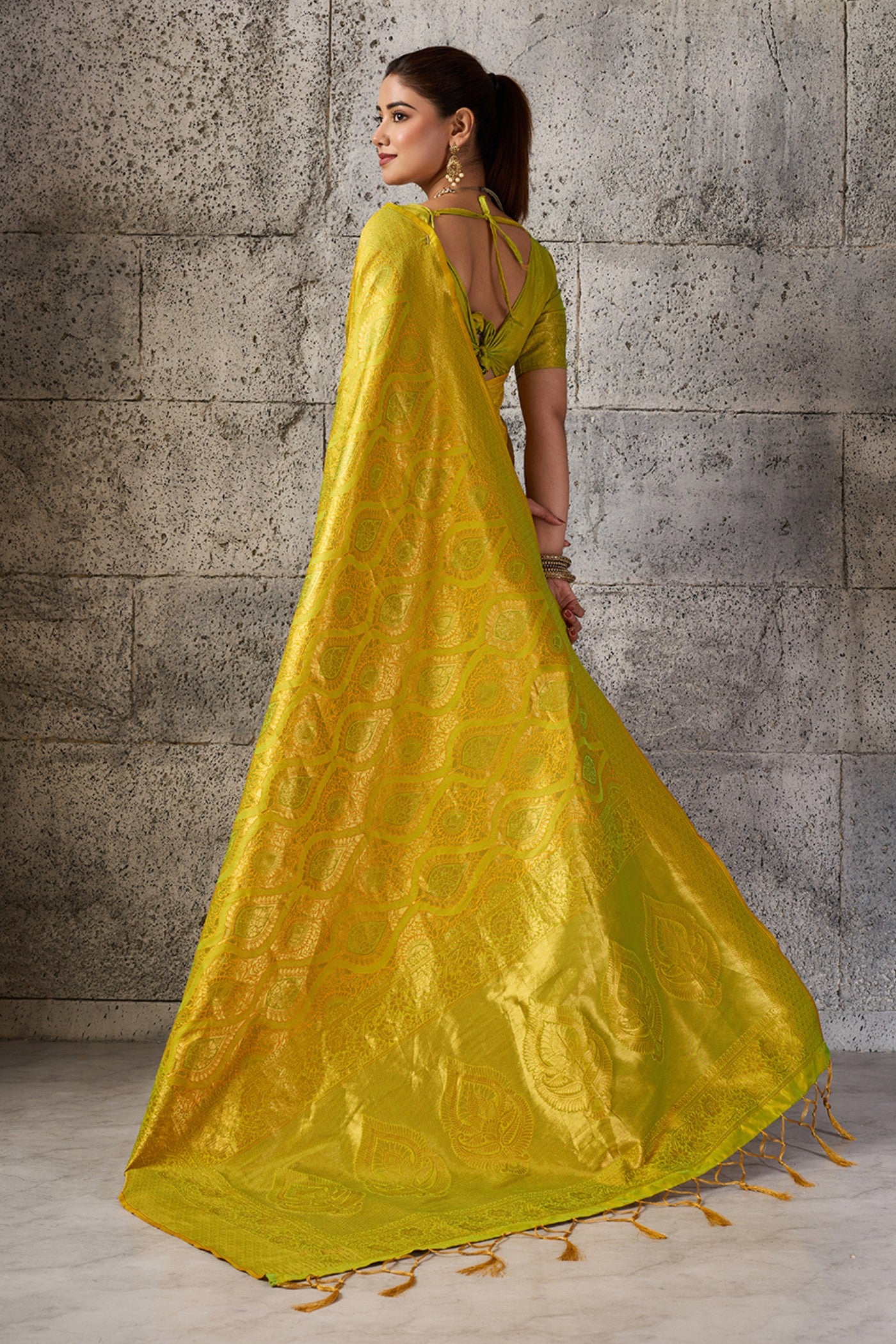 Buy MySilkLove Radiant Gold Yellow Woven Kanjivaram Saree Online