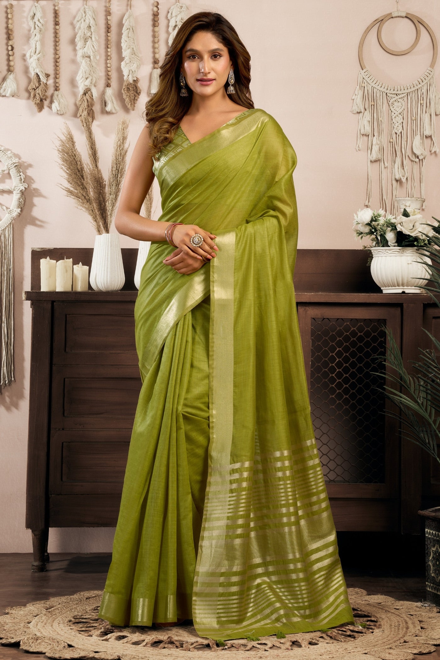 Buy MySilkLove Myrtle Green Handloom Cotton Saree Online