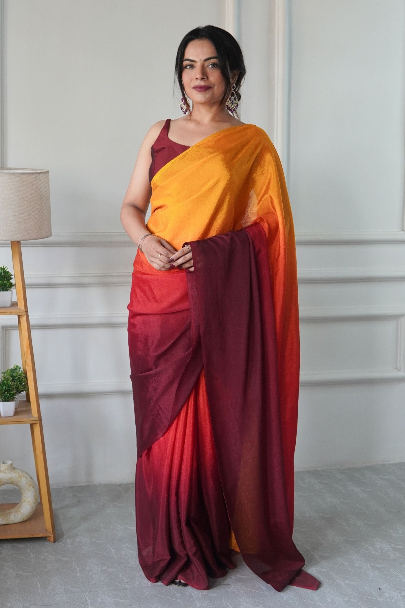 Buy MySilkLove Vintage and Red Chinon Ready To Wear Saree Online