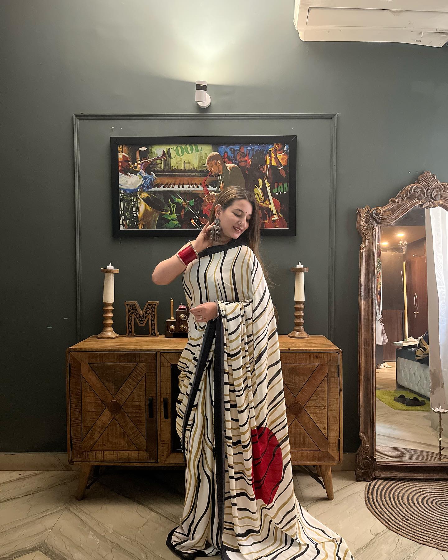 Buy MySilkLove Swirl White and Red Printed Satin Silk Saree Online