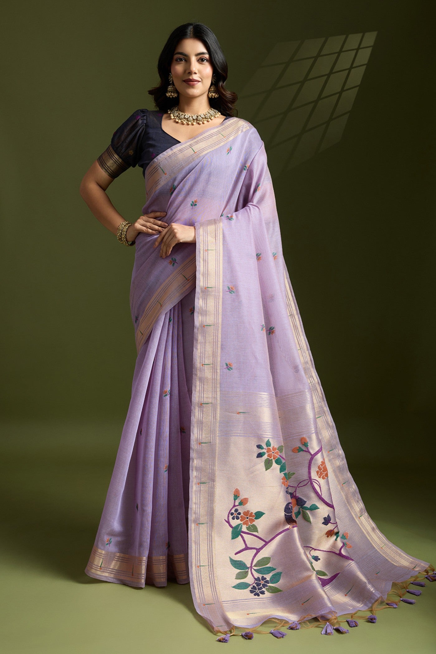 Buy MySilkLove Violet Purple Woven Muga Cotton Paithani Saree Online