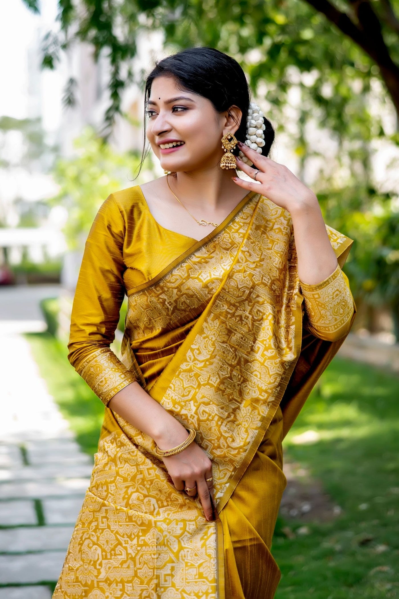 MySilkLove luorescent Yellow Banarasi Handloom Raw Silk Saree