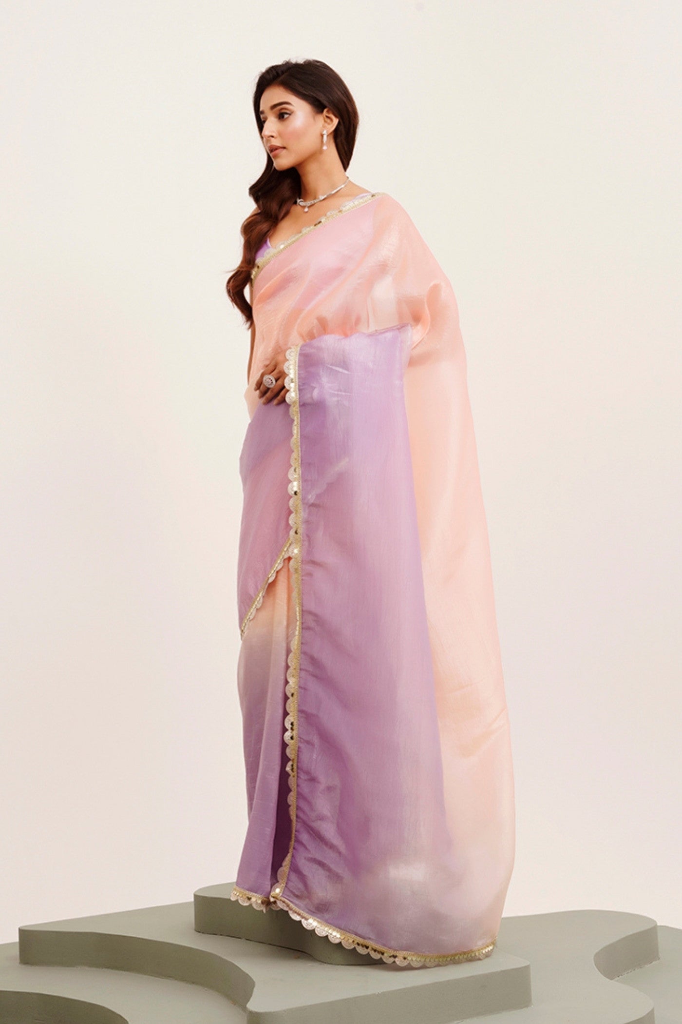 Buy MySilkLove Light Peach and Lavender Tissue Partywear Saree Online