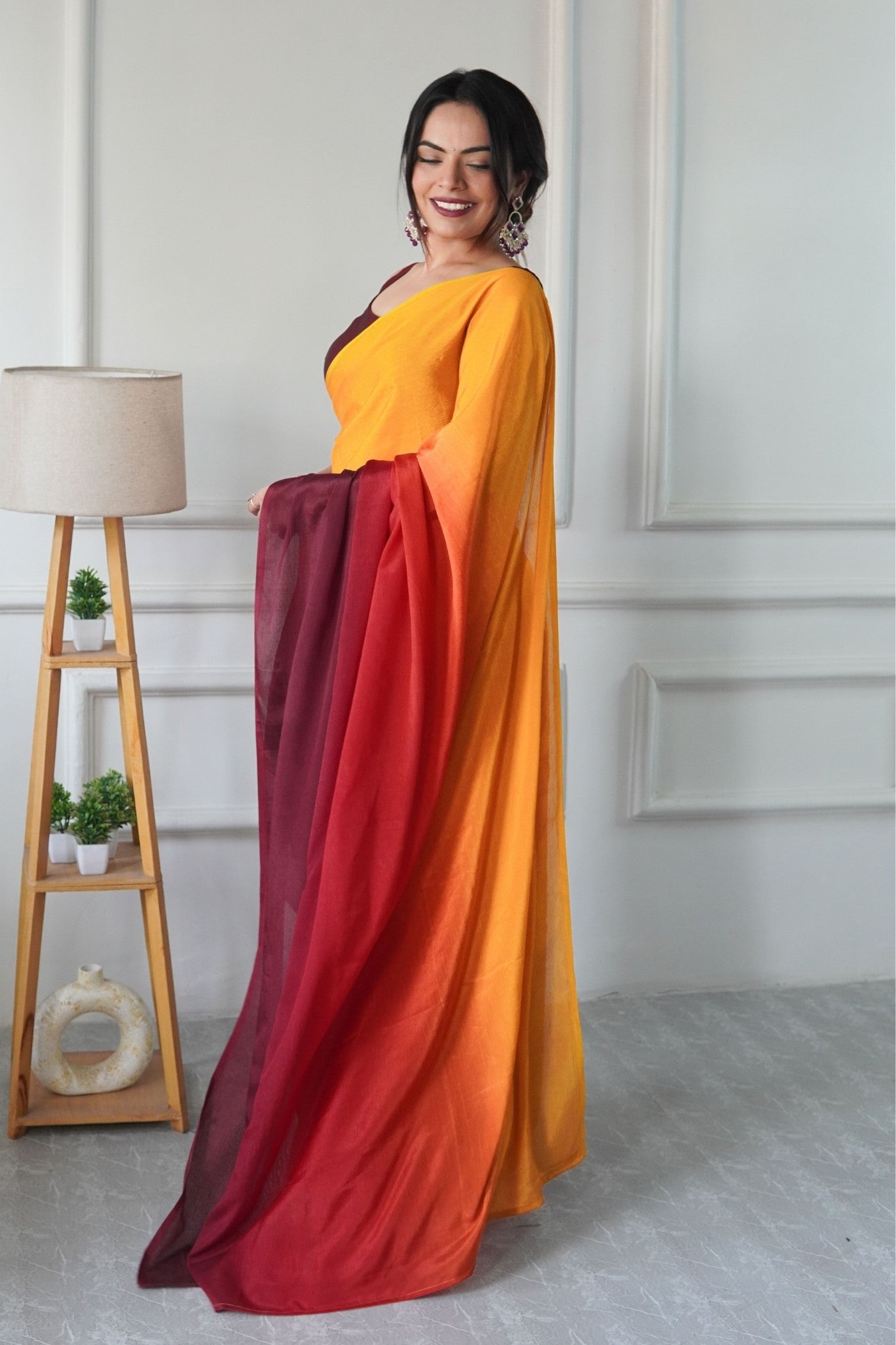 Buy MySilkLove Vintage and Red Chinon Ready To Wear Saree Online
