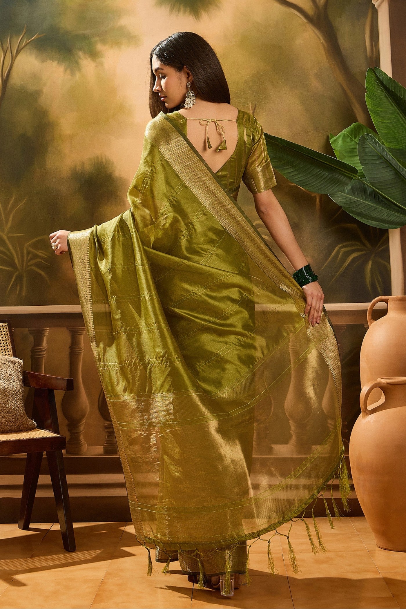 Buy MySilkLove Sheen Green Woven Organza Saree Online