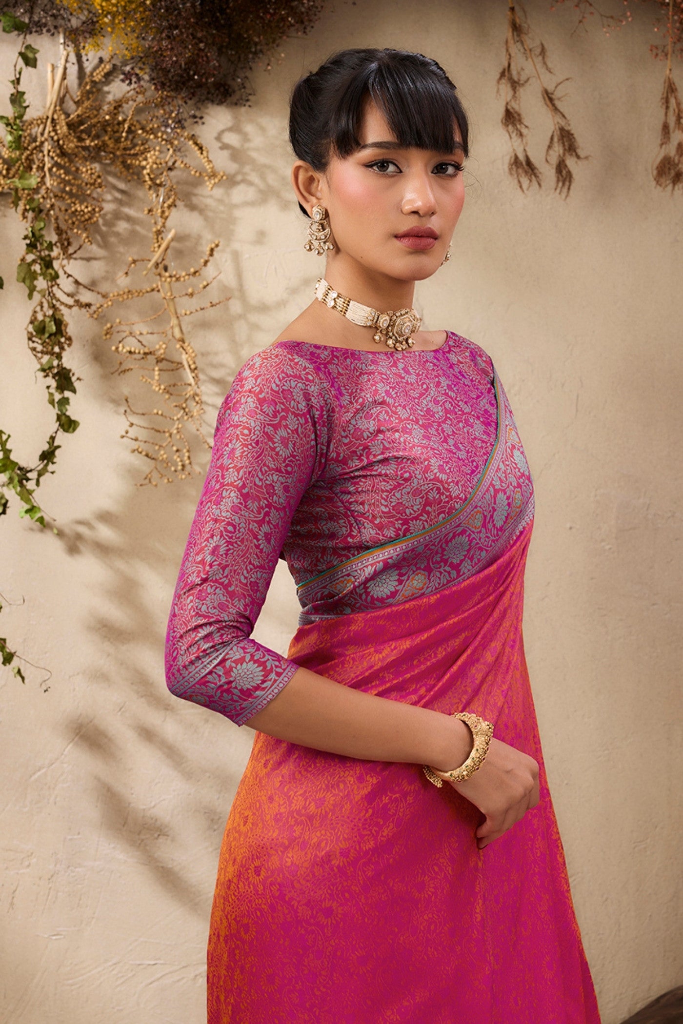 Buy MySilkLove Hot Pink Woven Tanchoi Kanjivaram Saree Online