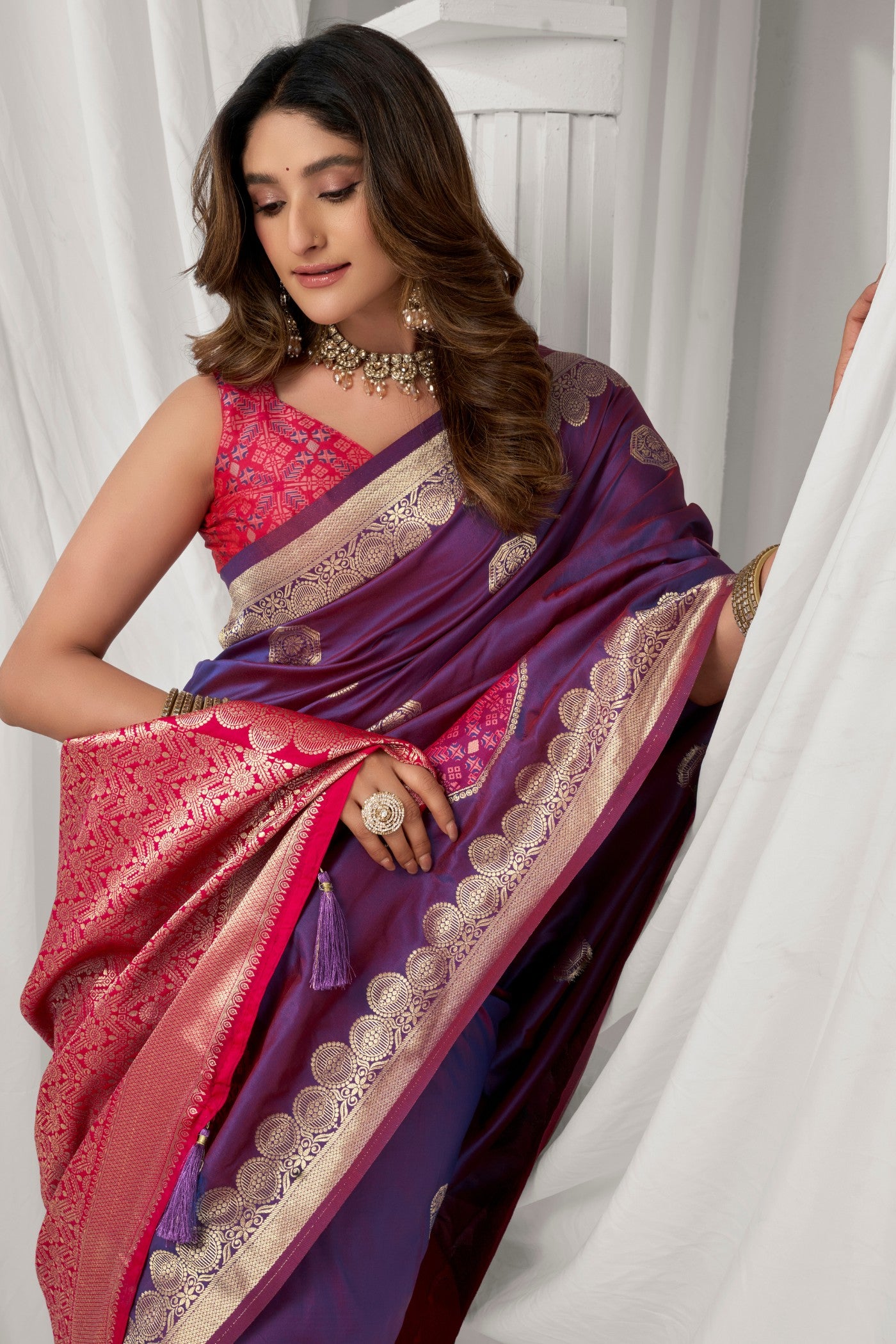 MySilkLove Eggplant Purple Woven Banarasi Soft Silk Saree