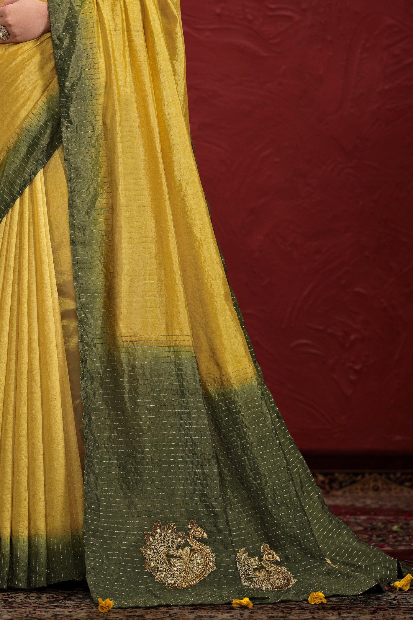Buy MySilkLove Amber Yellow Dolla Silk Saree with Stitched Blouse Online