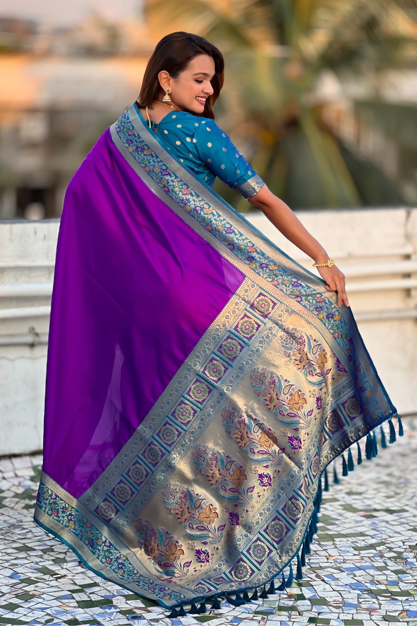 Buy MySilkLove Indigo Purple Zari Woven Paithani Saree Online