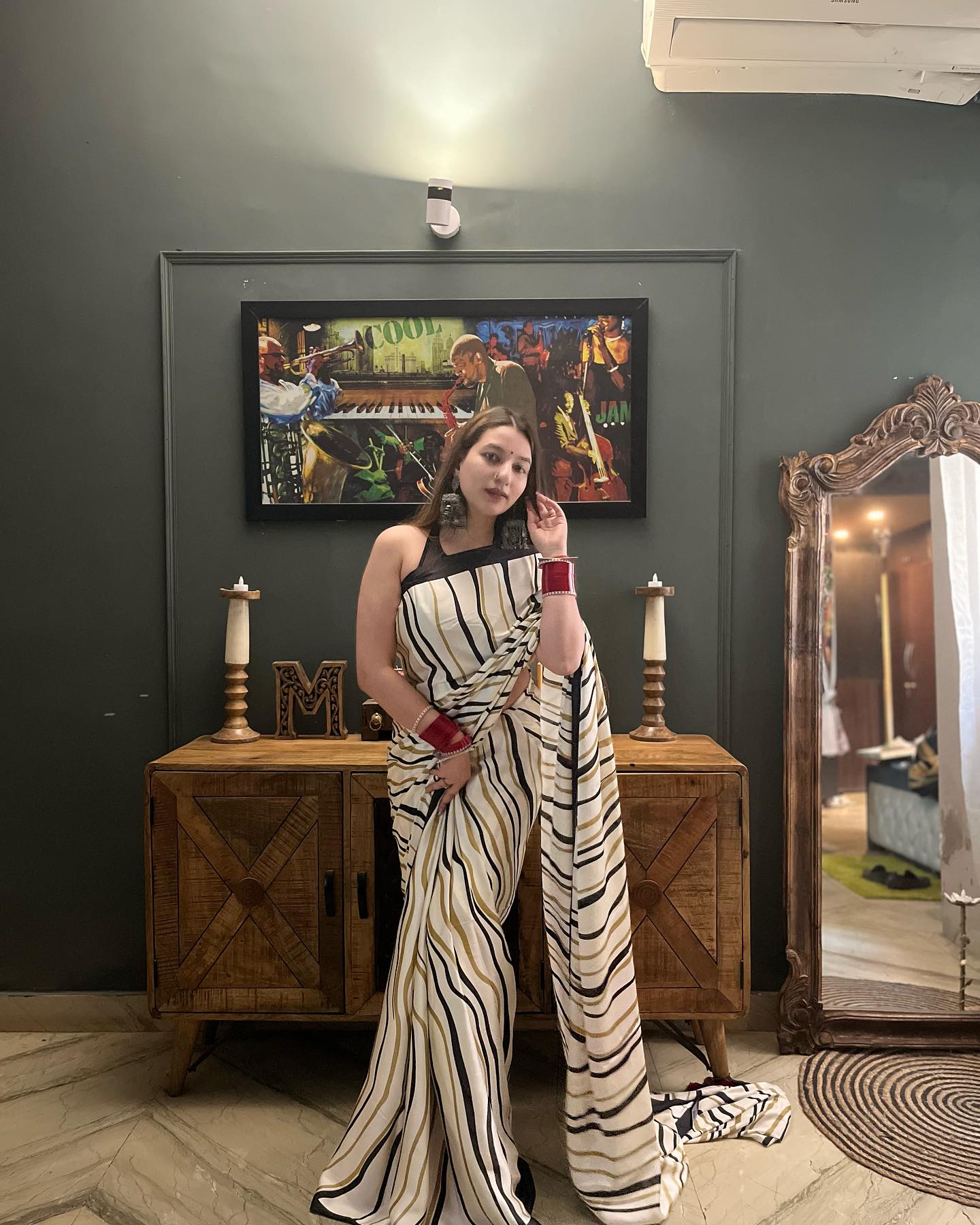 Buy MySilkLove Swirl White and Red Printed Satin Silk Saree Online