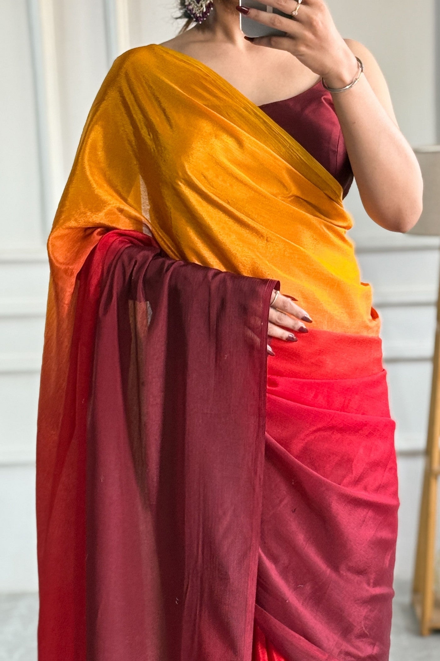 Buy MySilkLove Vintage and Red Chinon Ready To Wear Saree Online