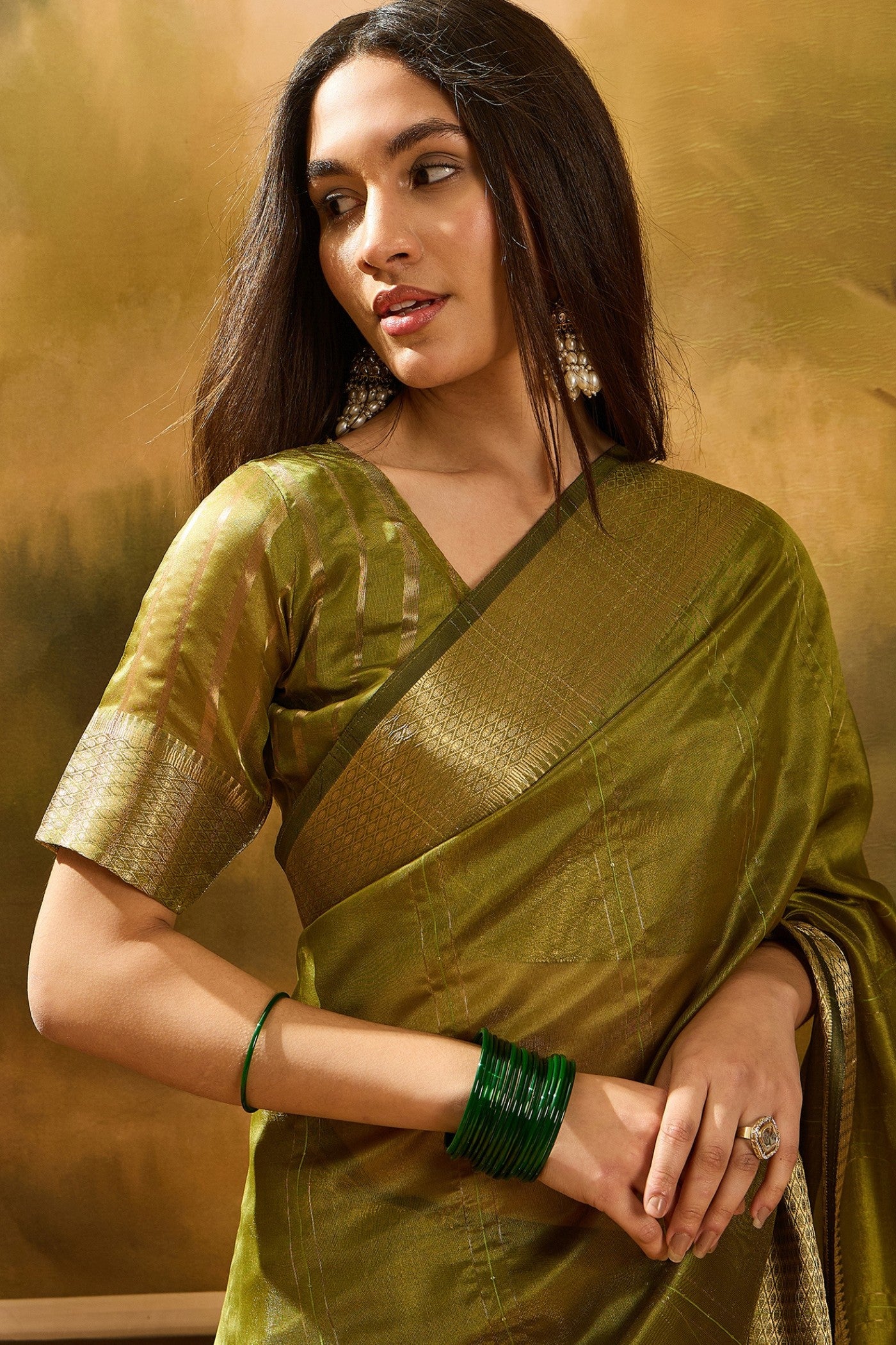 Buy MySilkLove Sheen Green Woven Organza Saree Online