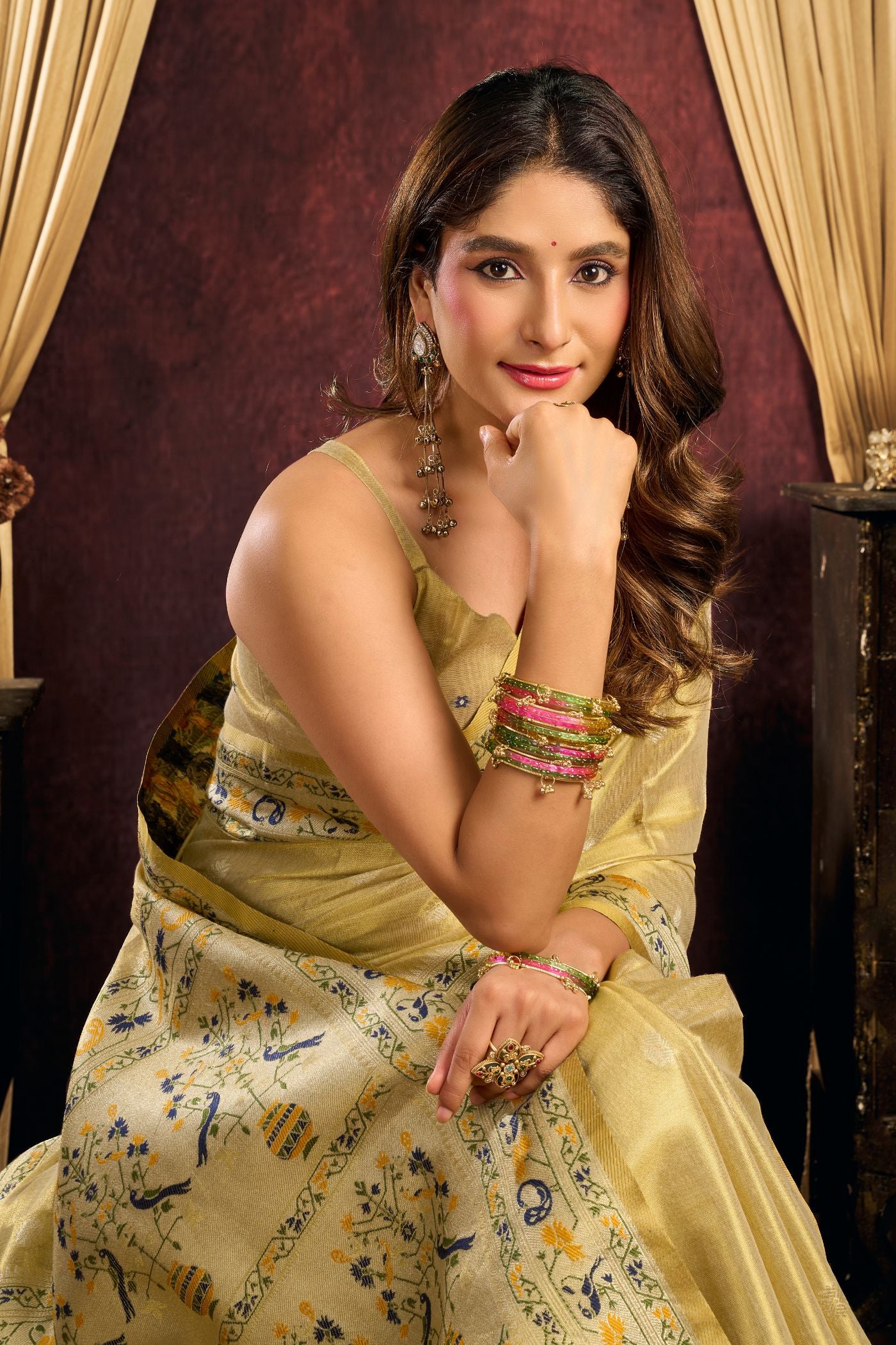 Buy MySilkLove Ochre Yellow Woven Tissue Paithani Saree Online