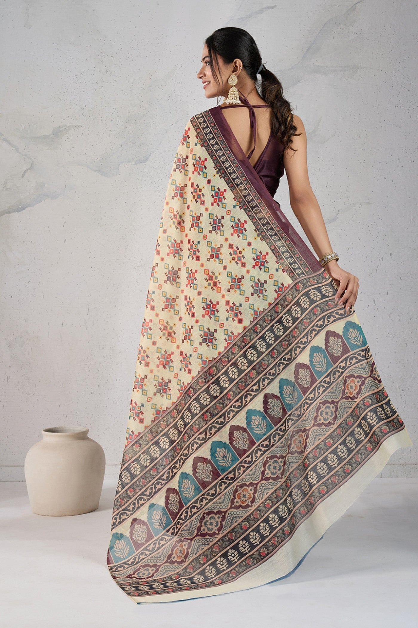 Buy MySilkLove White Smoke Digital Printed Saree Online