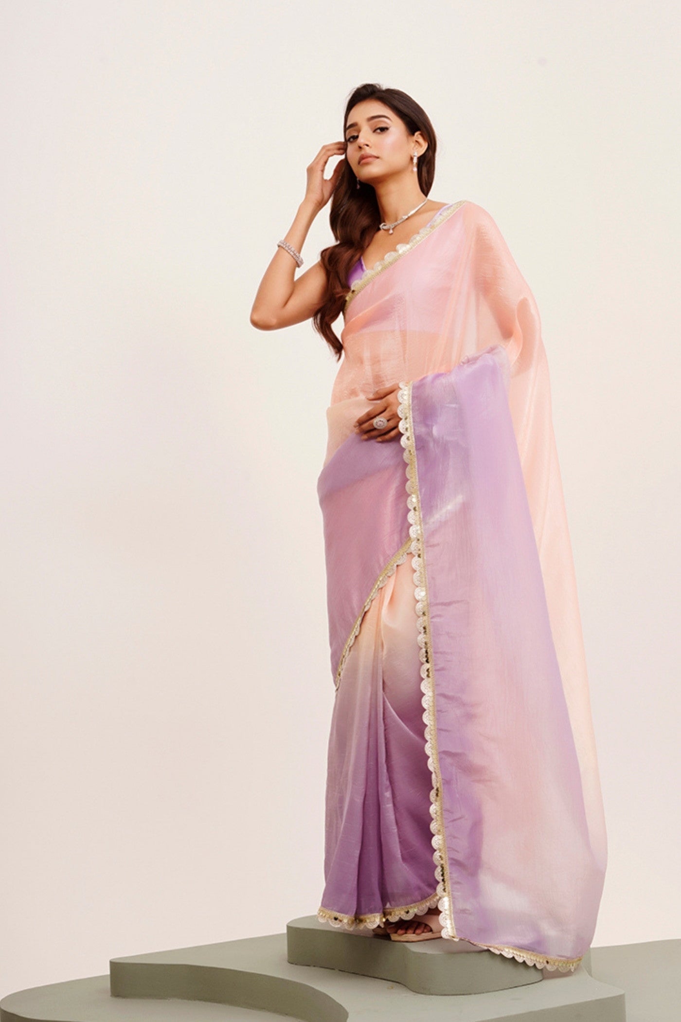 Buy MySilkLove Light Peach and Lavender Tissue Partywear Saree Online