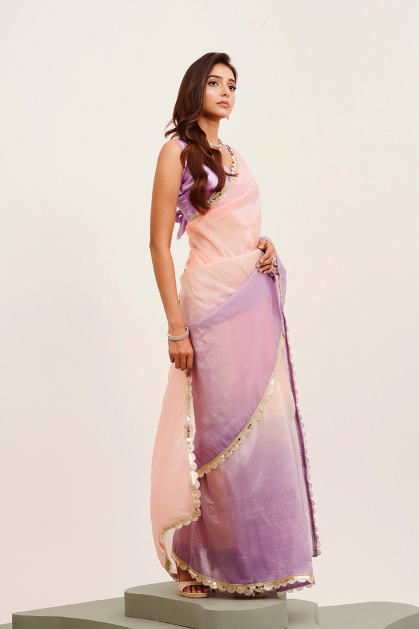 Buy MySilkLove Light Peach and Lavender Tissue Partywear Saree Online