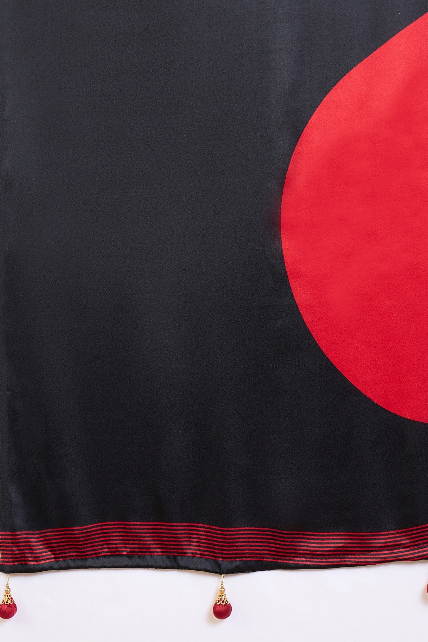 Buy MySilkLove Pitch Black and Red Stripe Ajrakh Printed Satin Crepe Silk Saree Online