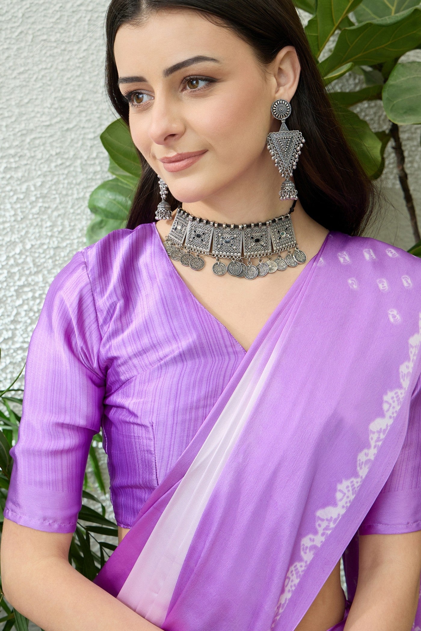 Buy MySilkLove Liseran Purple Printed Satin Crepe Silk Saree Online
