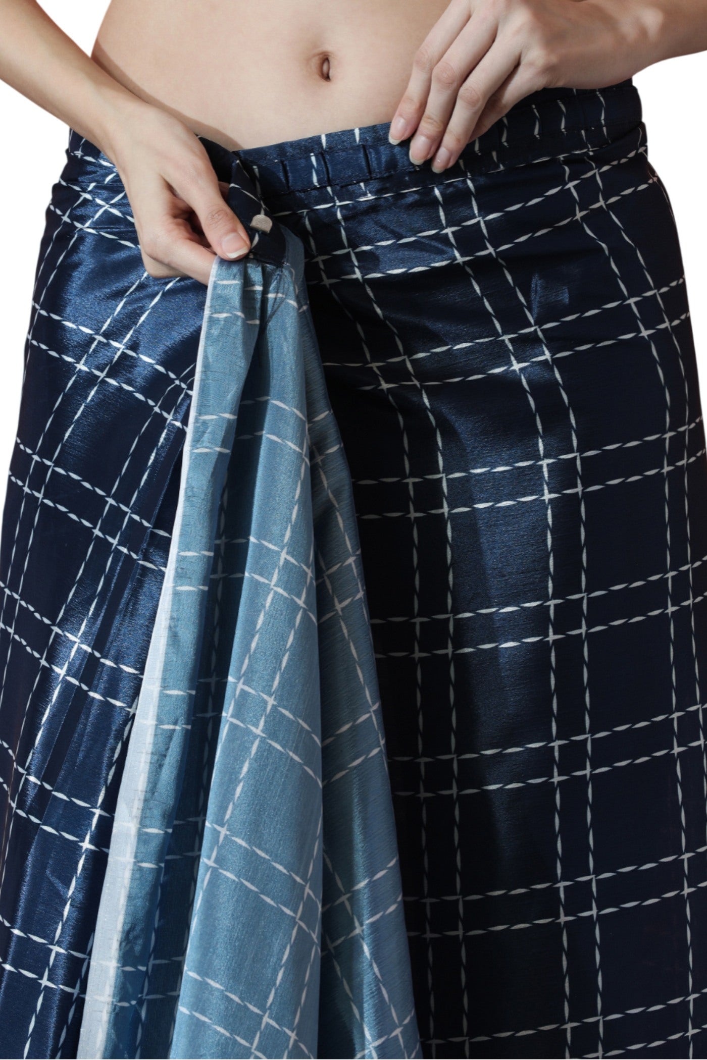 Buy MySilkLove Space Blue Chinon Printed Ready To Wear Saree Online