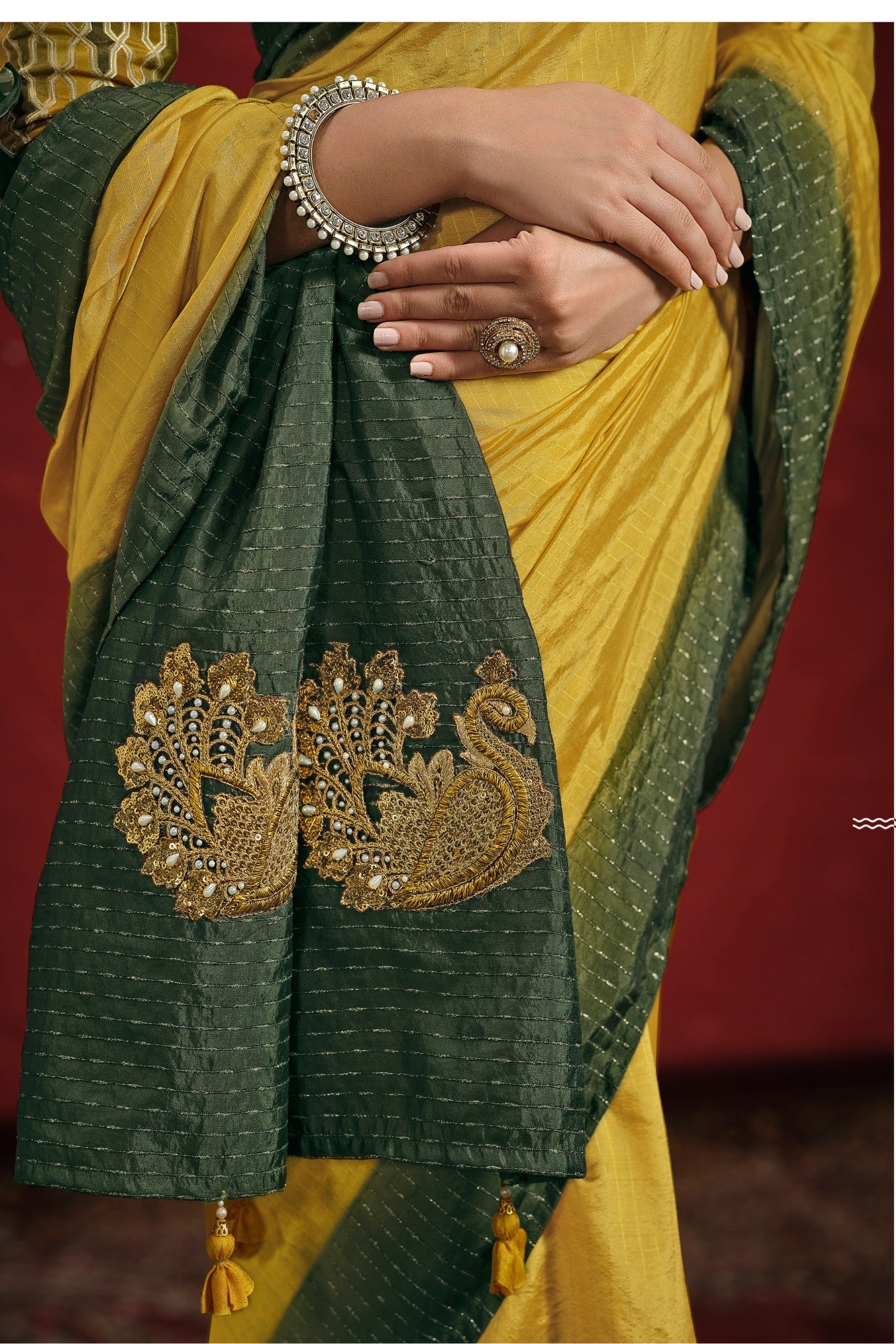 Buy MySilkLove Amber Yellow Dolla Silk Saree with Stitched Blouse Online